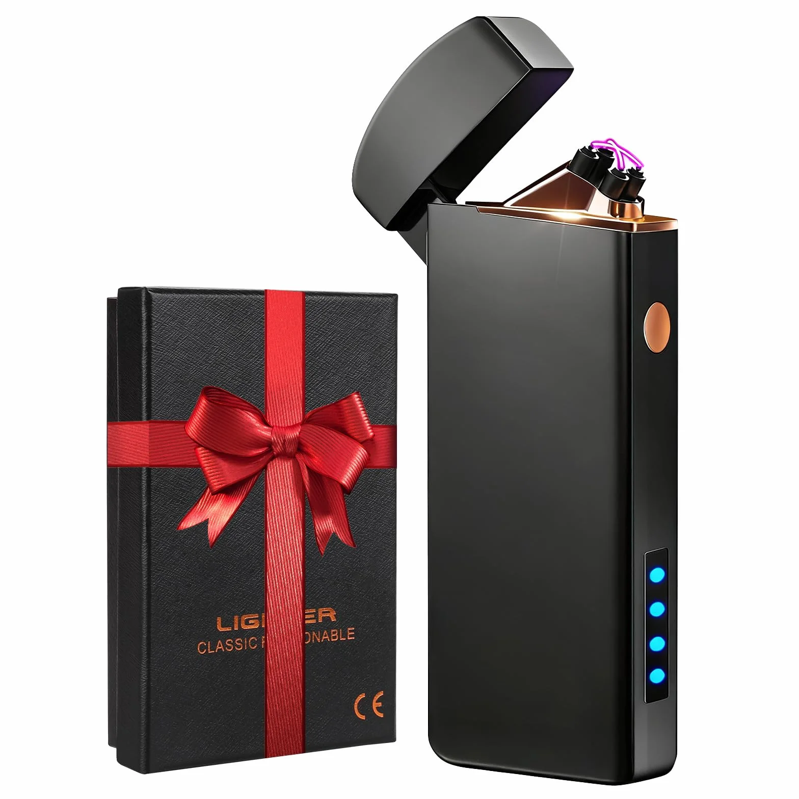 Briquet Electrique Rechargeable Double Arc USB Câble Coupe-Vent pour Bougie Barbecue Cadeau Homme