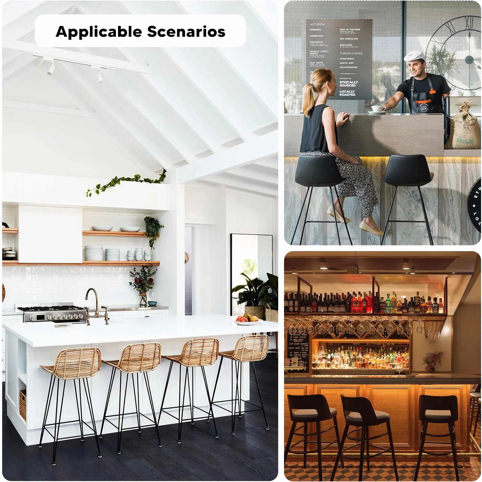 Housses de Chaise de Bar Extensible Lot de 4 Noir