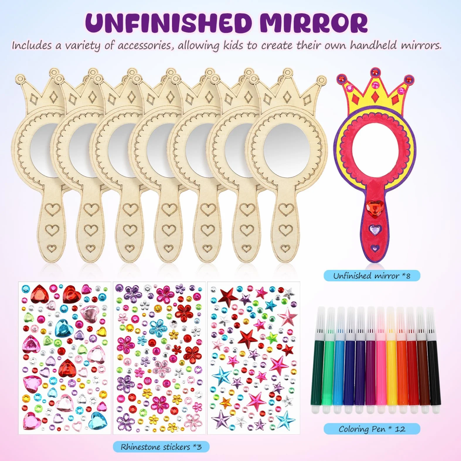 TOYANDONA 8 Pièces Miroirs en Bois Artisanaux pour Enfants Peinture À Faire Soi-Même Miroir De Princesse Activités Artistiques