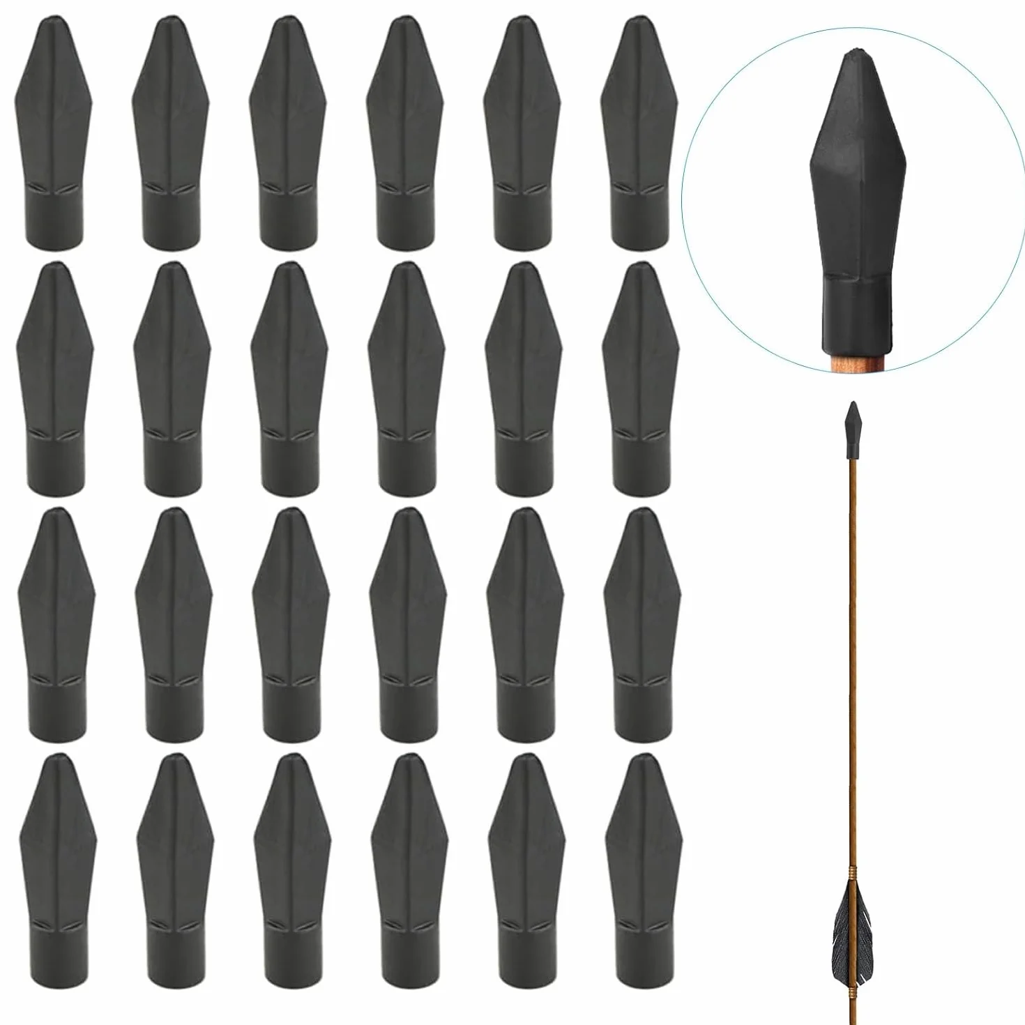 Flèches en Caoutchouc Souple 24 Pièces pour Tir à l'Arc, Embouts de Sécurité pour Cibles d'Entraînement Extérieur (Noir)