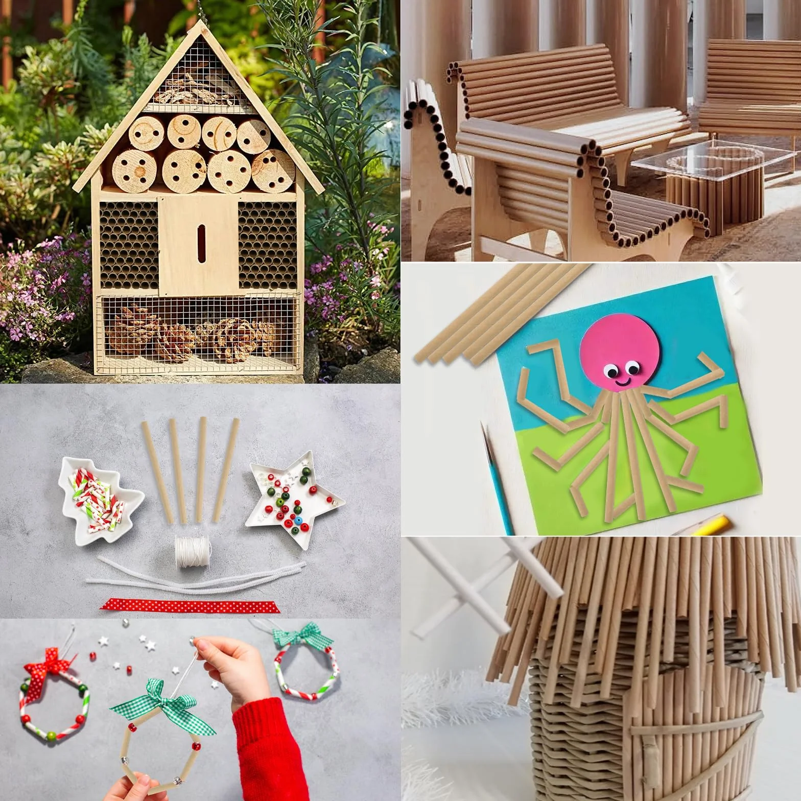 Kit Hôtel à Insectes pour Abeilles Sauvages 100 Pièces 15 cm Tubes de Nidification en Carton