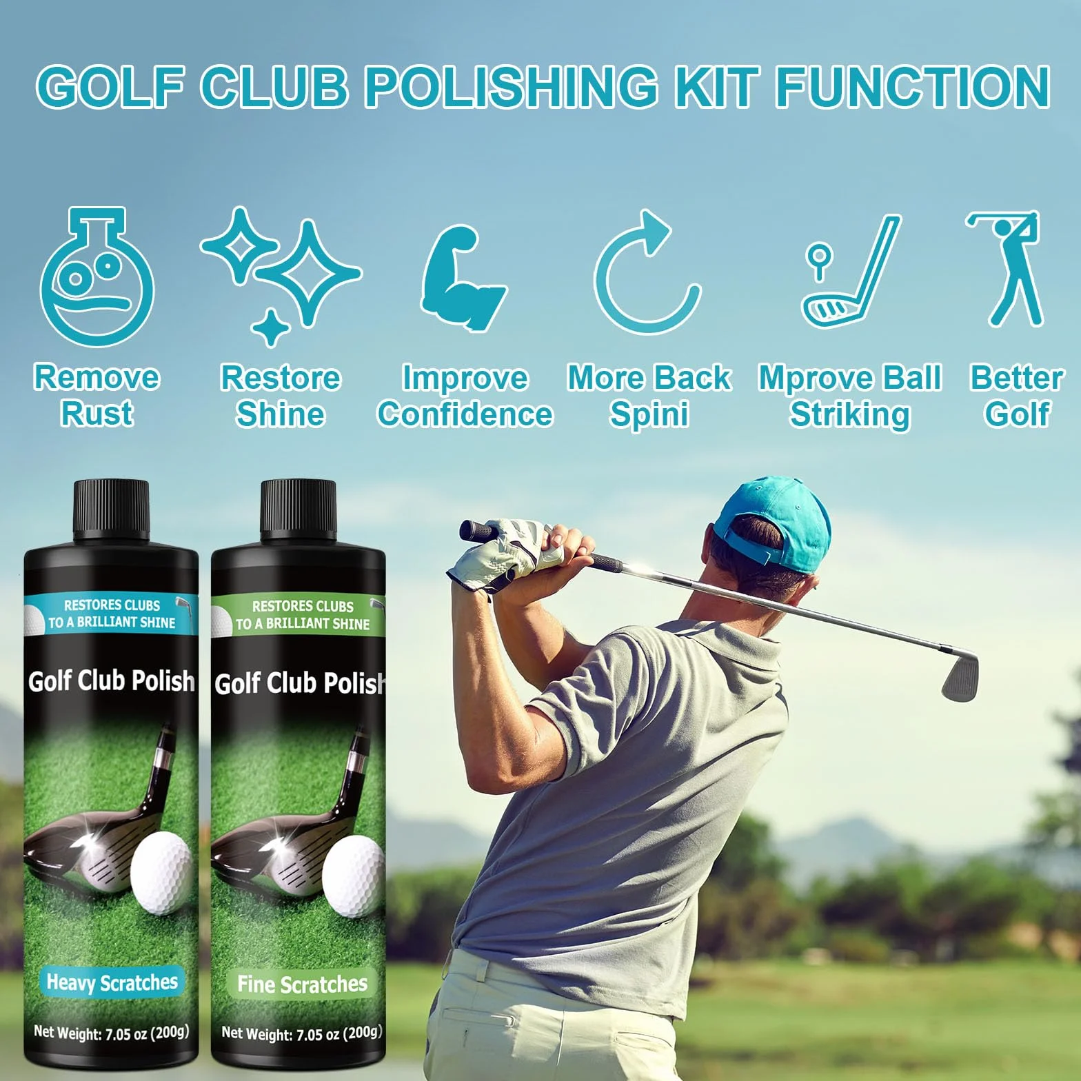 Kit de polissage pour club de golf 410 ml, élimine éraflures et rayures, métal, zinc, aluminium, acier