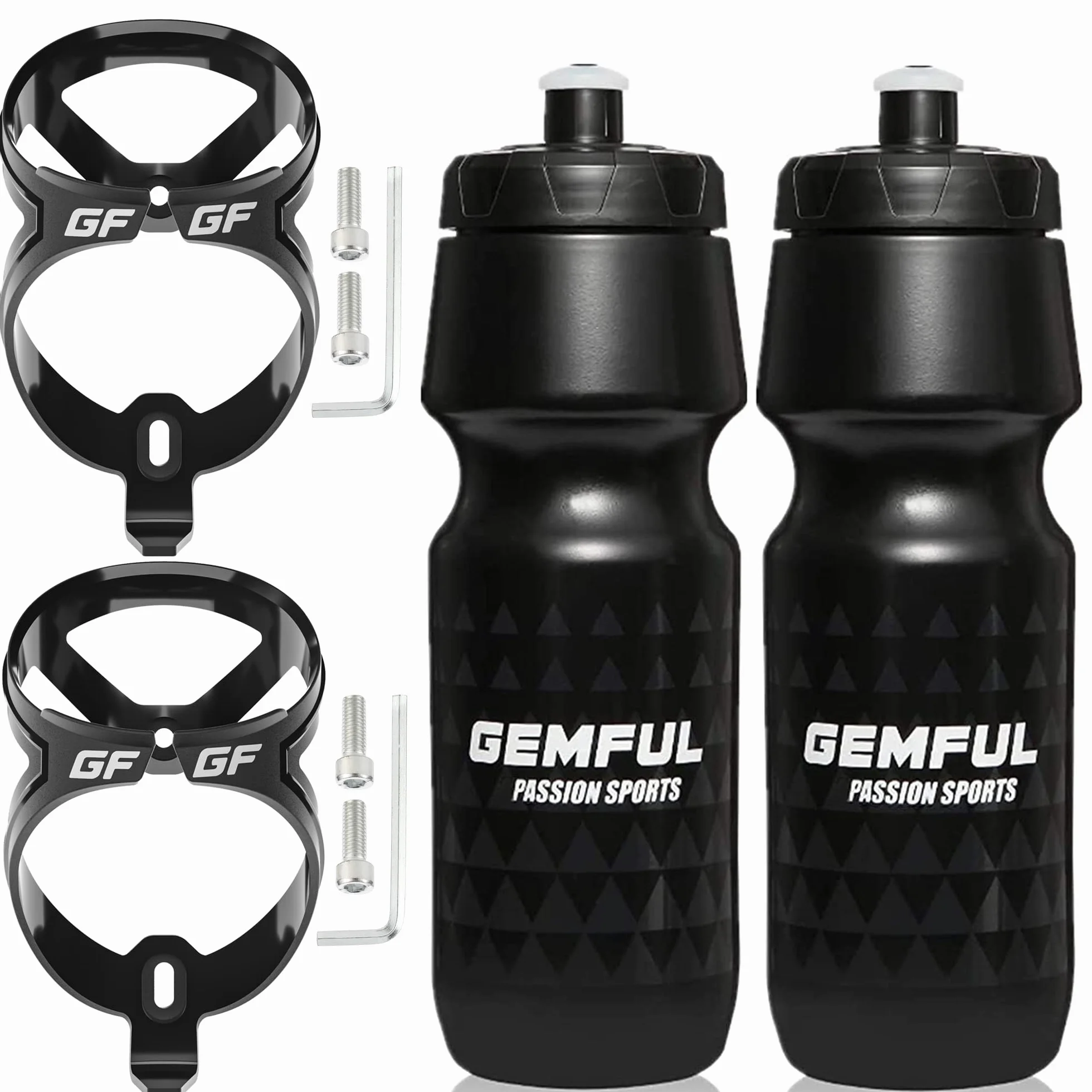 GEMFUL Support de bidon de Bouteille de Vélo avec Gourde 750 ML sans BPA aux VTT Vélo de Route 4 PCS（2 Cage + 2 Gourde）