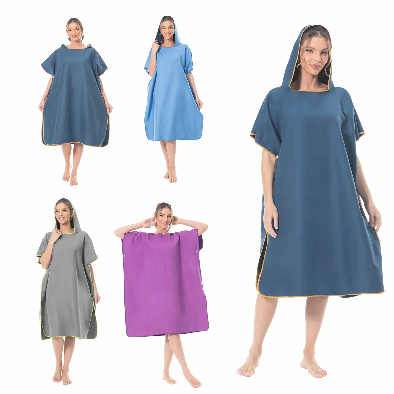 Mokani Peignoir à Langer Serviette en Microfibre Poncho de Surf avec Capuche pour Plage Surf Natation Plongée, Séchage Rapide & Léger, Convient aux Hommes Femmes Adultes (Bleu Foncé)