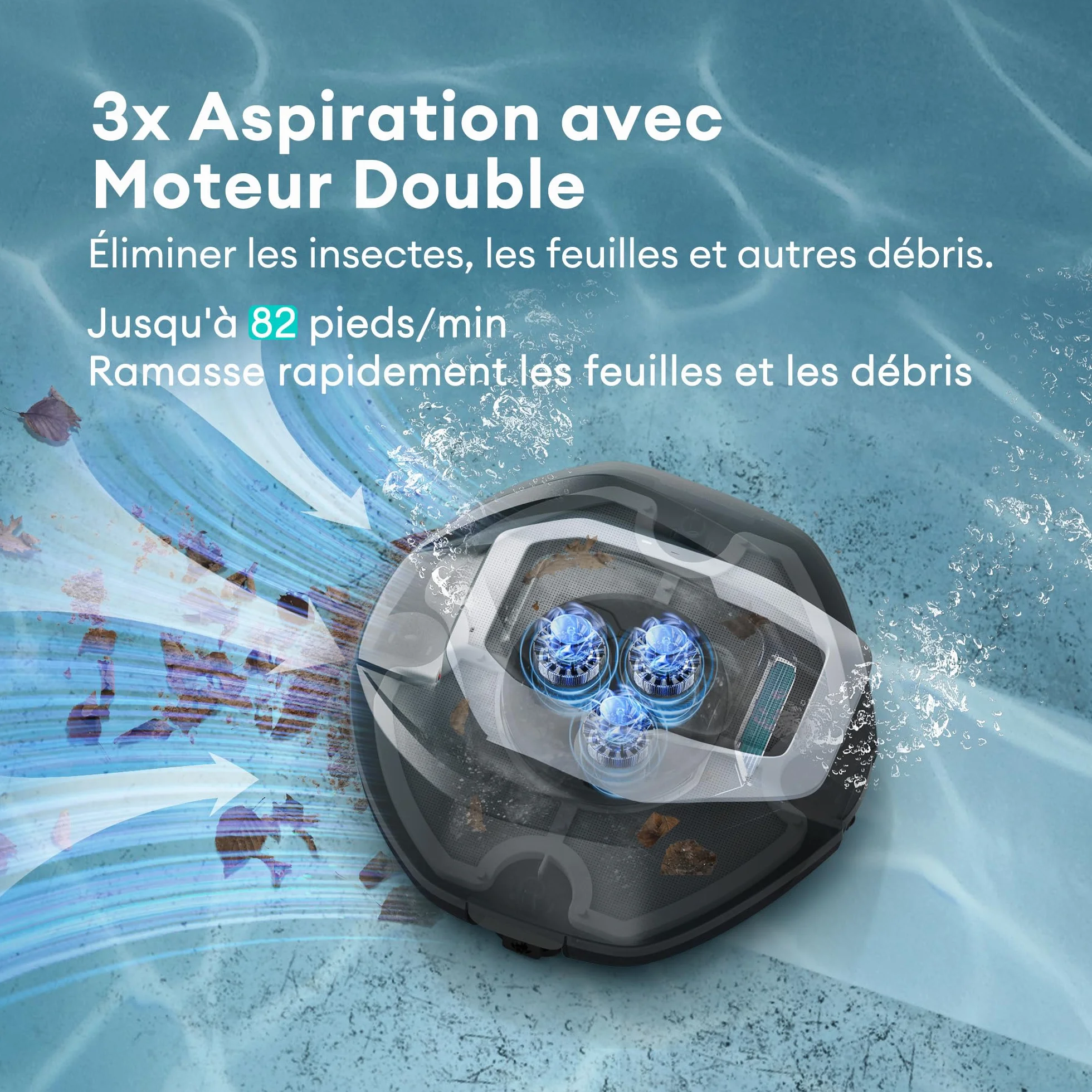 Ultenic Pooleco 10s Robot Piscine 80㎡ APP Contrôle Autonome 90min Nettoyage Fond Piscine Haute Aspiration