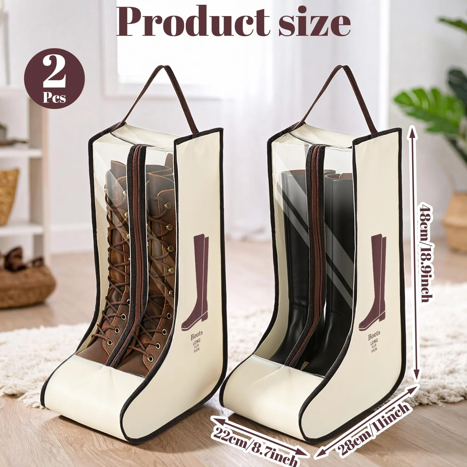 Lot de 2 sacs de rangement portables pour bottes hautes - Anti-poussière - Étanche - Avec poignée - Pour homme et femme - Pour voyage, usage quotidien, ski à suspendre