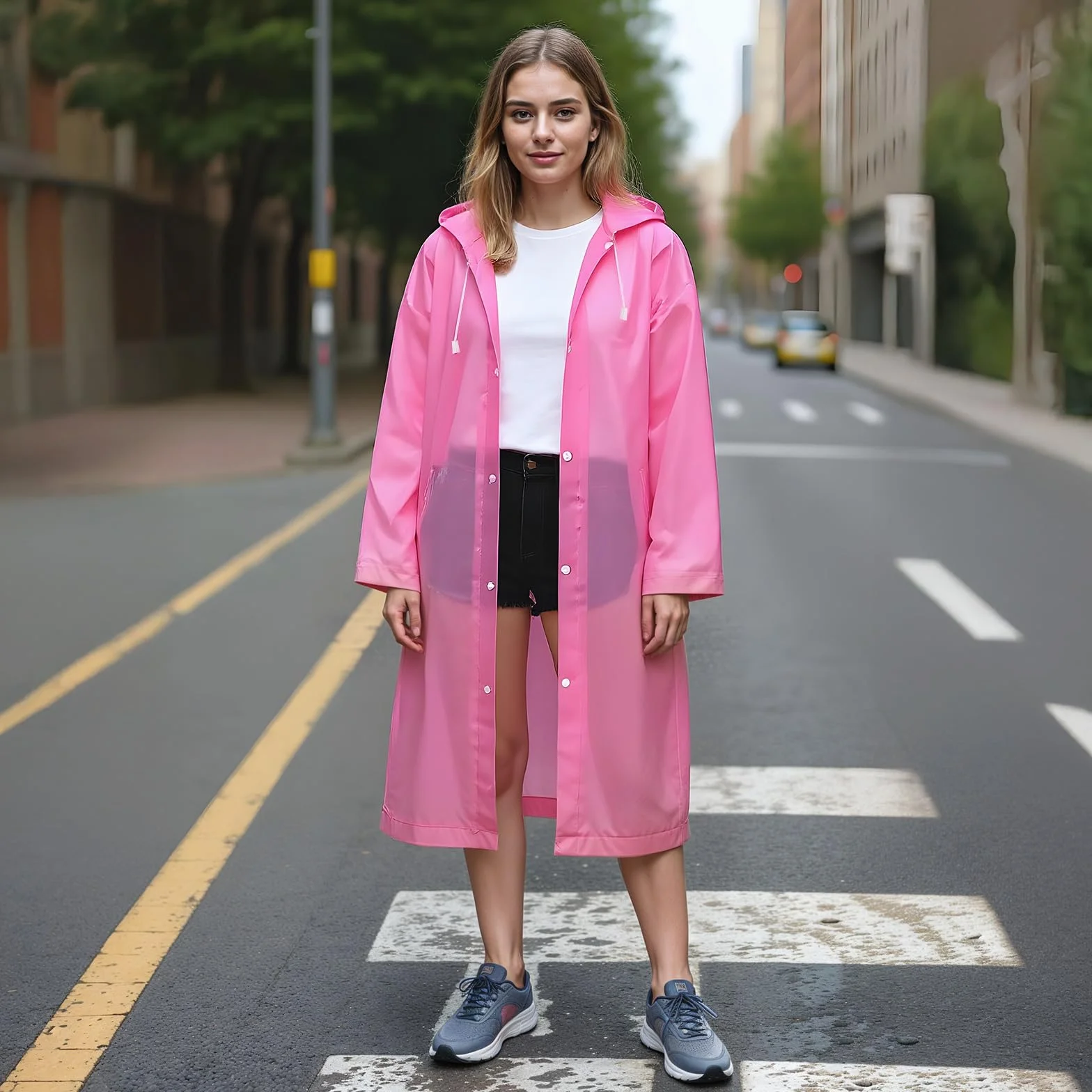 Ponchos roses pour femmes, poncho de pluie rose pour adultes, imperméable, réutilisable, épais, avec capuche et cordon de serrage