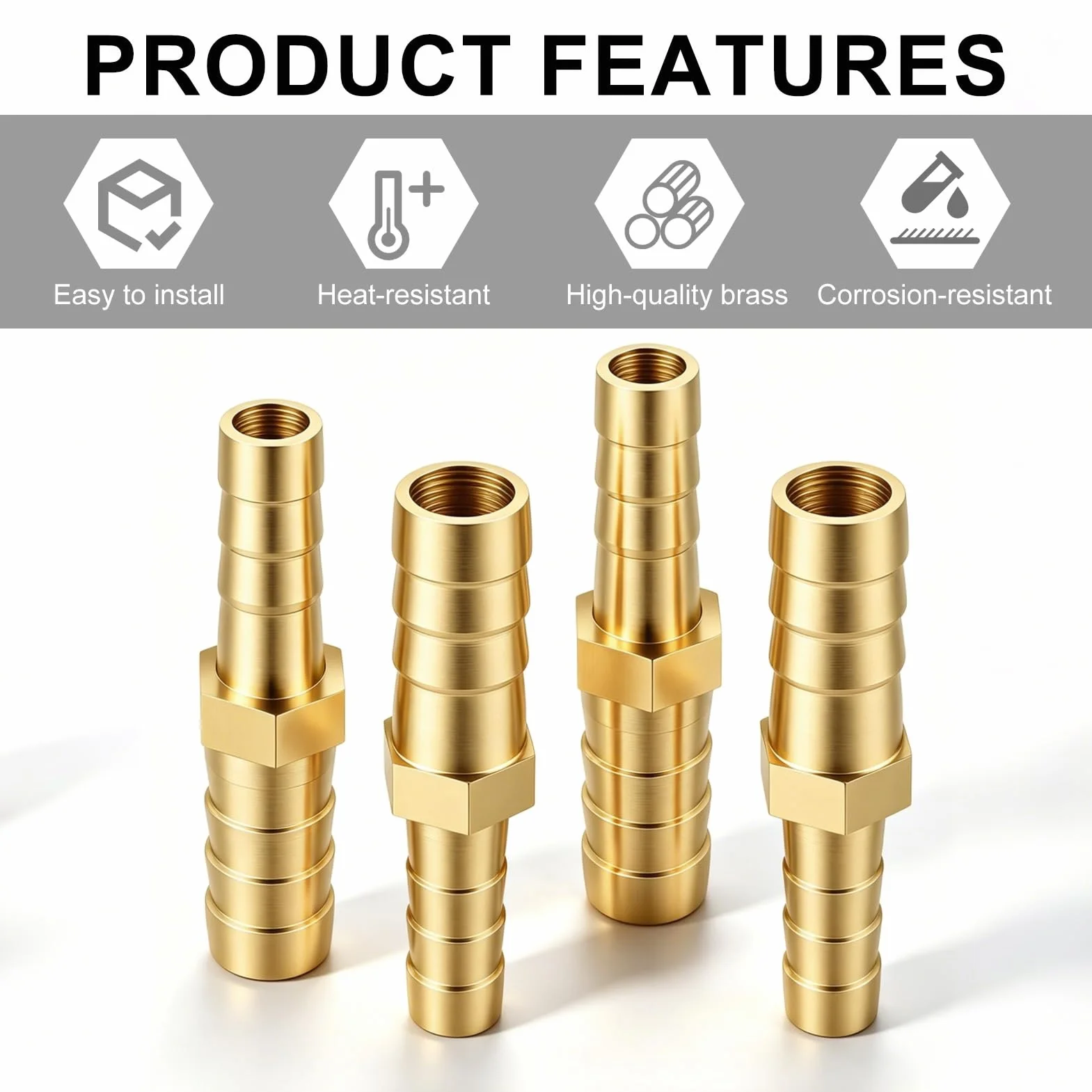 Raccords Cannelés Droits en Laiton 8mm à 6mm, 4PCS Raccords de Tuyau Réducteurs Résistant à la Corrosion