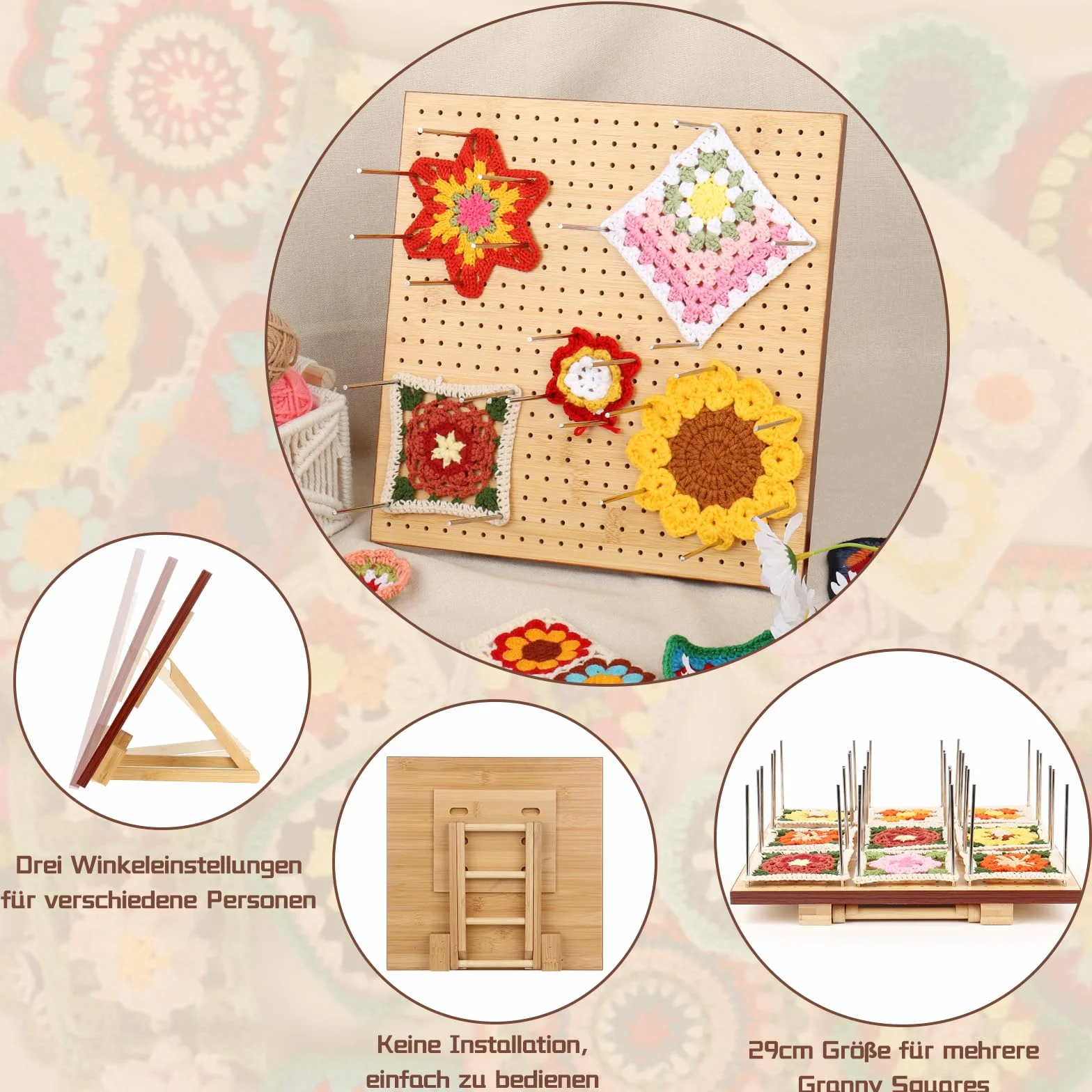 Katech 29cm Planche de Blocage Crochet Pliable, Kit Crochet Tricot pour Granny Squares avec 30 Tiges Métal