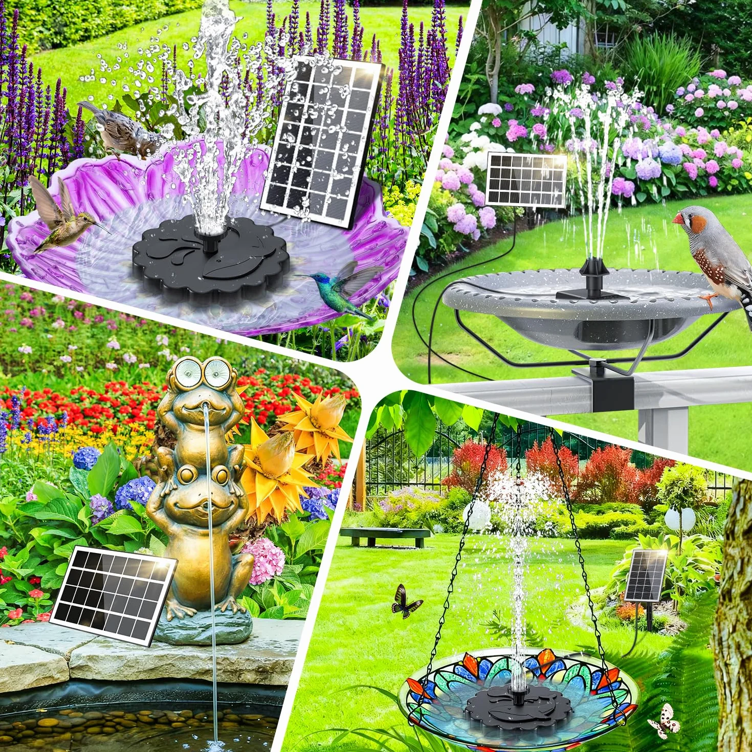 Fontaine Solaire 3.5W avec Pompe Bassin Extérieur, Câble 3M & 8 Buses