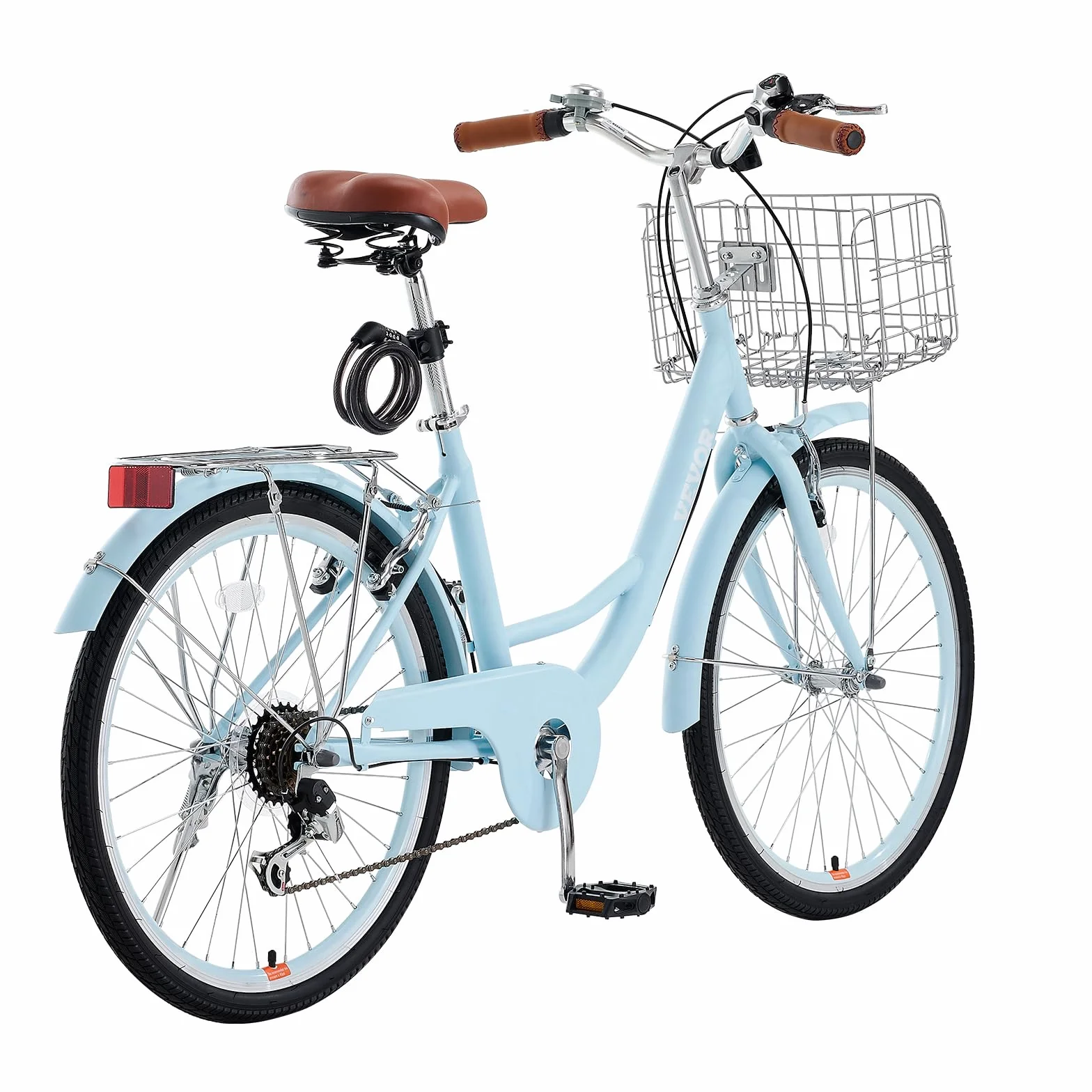 VEVOR Vélo croiseur, Vélo de Plage avec Panier de Grande capacité, Porte-Bagages arrière et siège réglable, sécurisé et Robuste, pour Cyclisme..