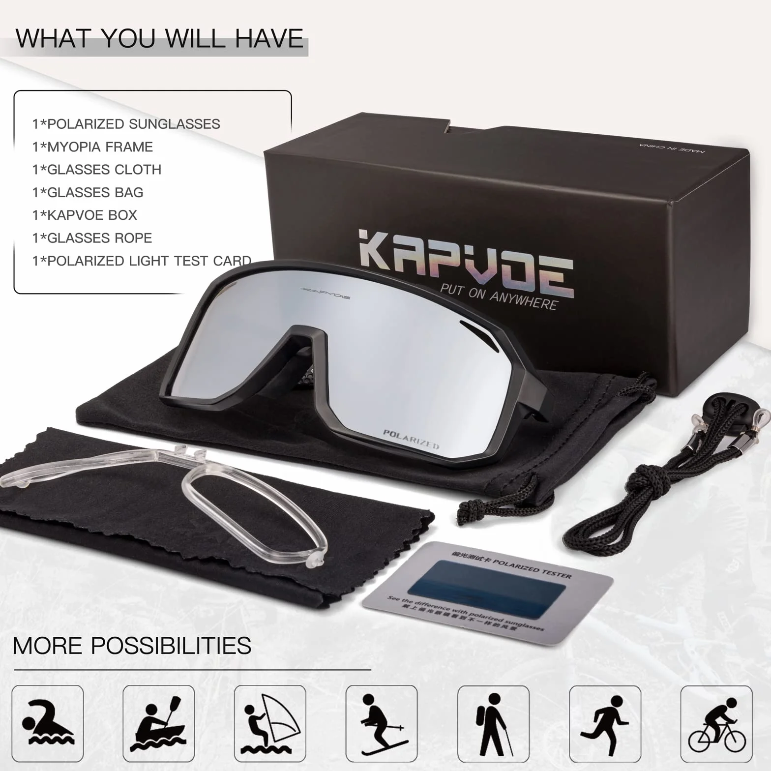 KAPVOE Lunette de Cyclisme Polarisées Homme Lunette VTT Femme Lunette Velo Lunette Course à Pied Lunette de Soleil Sport Lunette Velo Route Lunette de Soleil PêChe Course Conduite 3 Lentilles TR90