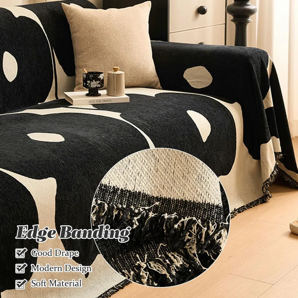 Housse de Canapé Chenille Anti-Poussière Protège Canapé Anti Griffe Chat Lavable Brun 180x340cm