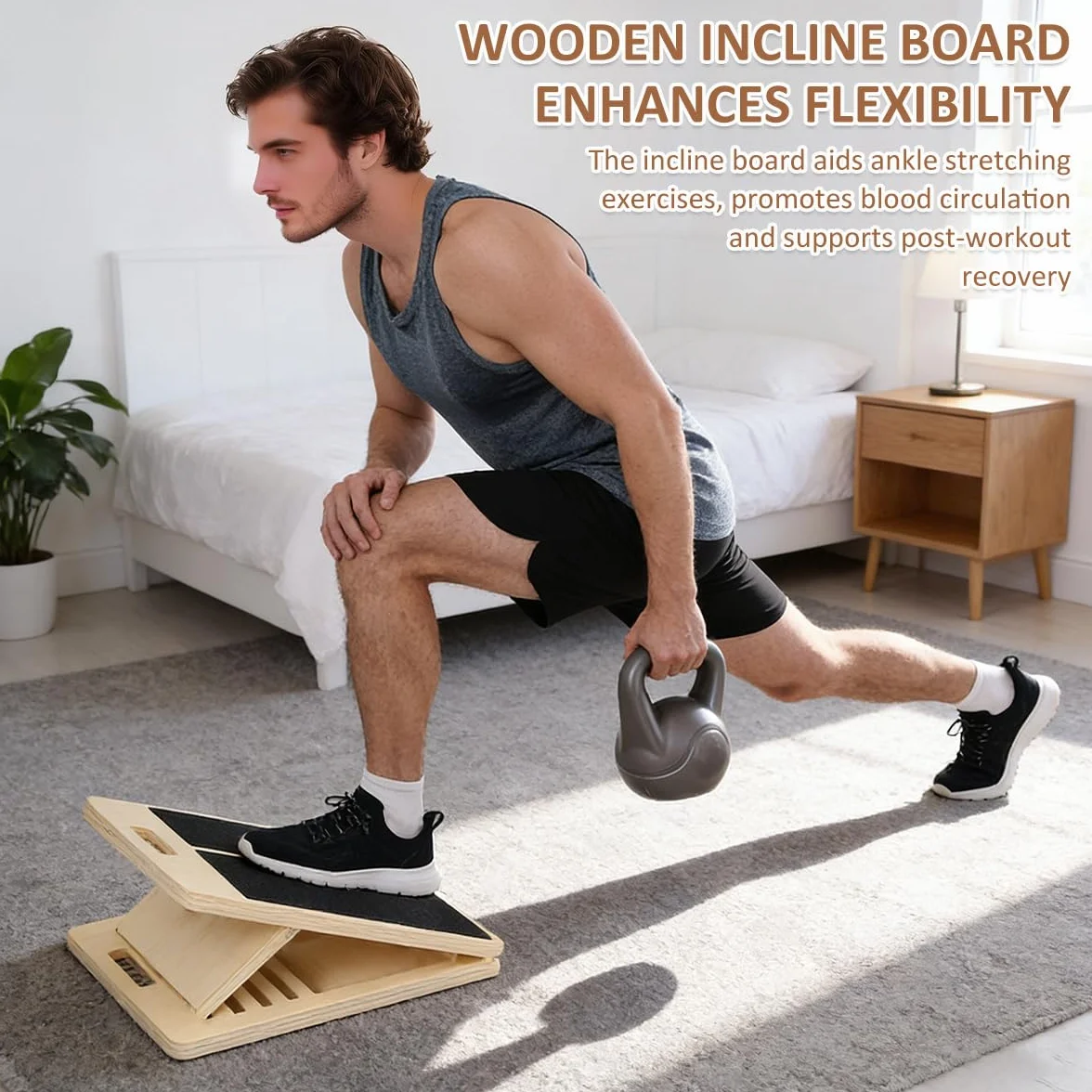 Planche Inclinée en Bois avec 5 Angles, Antidérapante, Pliable avec Poignée pour Exercice