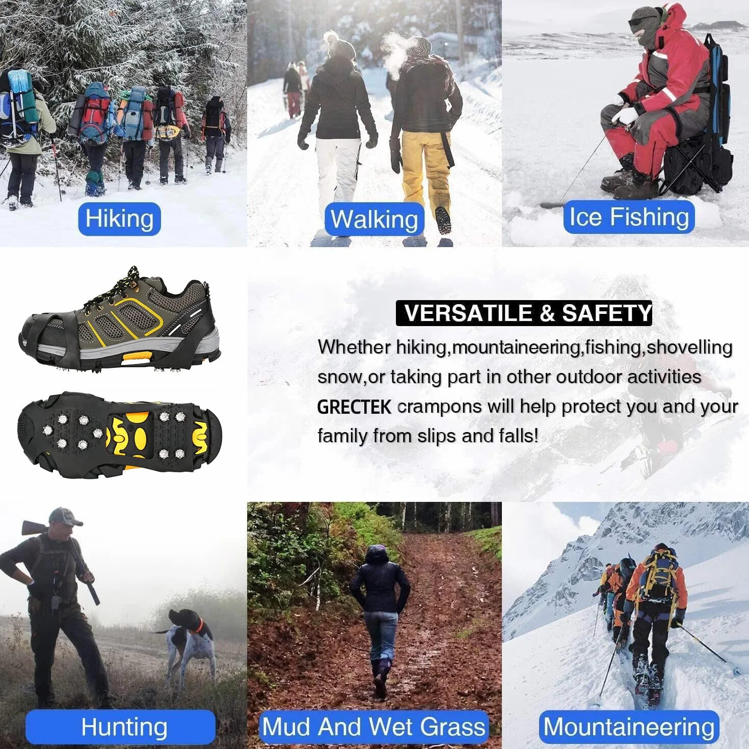 GT10 Crampons Poids léger Clous Neige Grips Protection antiglisse Hiver Randonnée