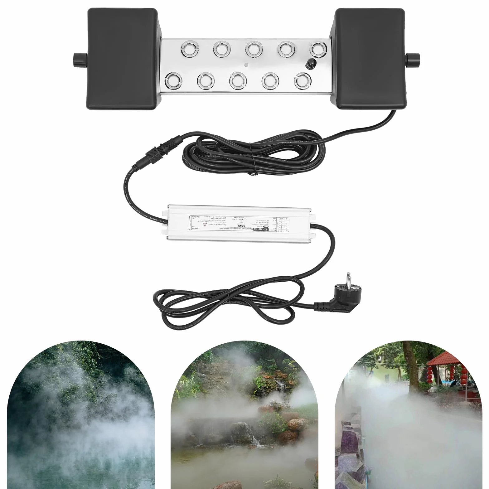 Générateur de brume à ultrasons 10 têtes 350 W IP68 acier inoxydable prise européenne
