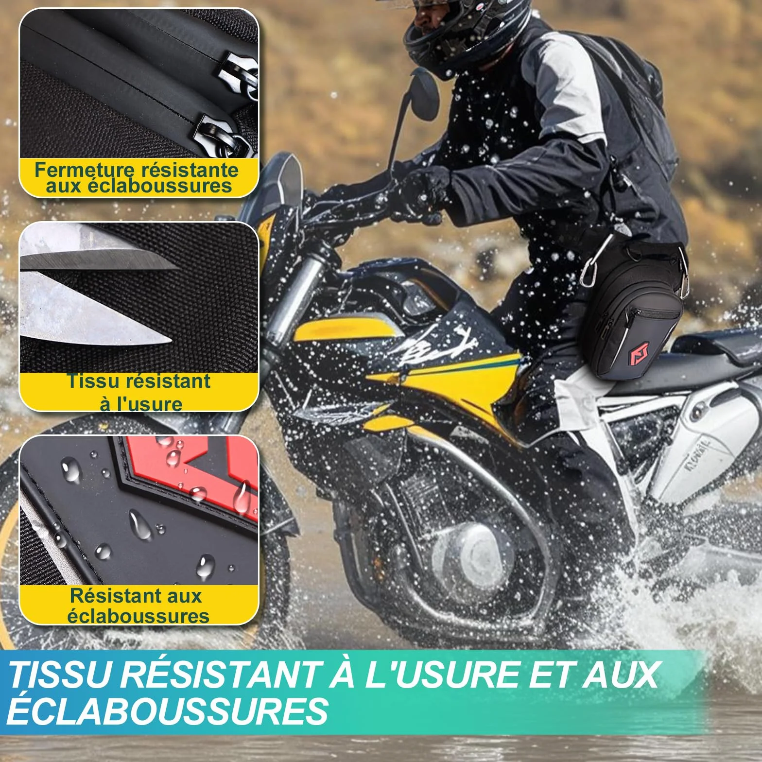 Eshow Sacoche de Jambe Moto Capacité Extensible, Sac Banane Femme Homme avec Bande Réfléchissante, Ceinture et Sangle de Jambe Réglables, 2 Mousquetons pour Randonnée Pêche