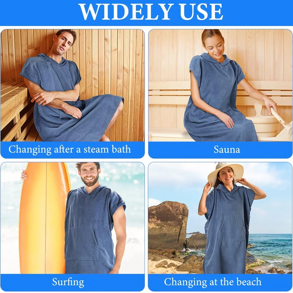 AUYAO Poncho de Plage Adulte, 110 * 78 cm Peignoir de Bain avec Poche pour Homme Femme, Peignoir Rapid Séchage et Léger, Serviette de Surf avec Capuche pour Plage Natation Plongée