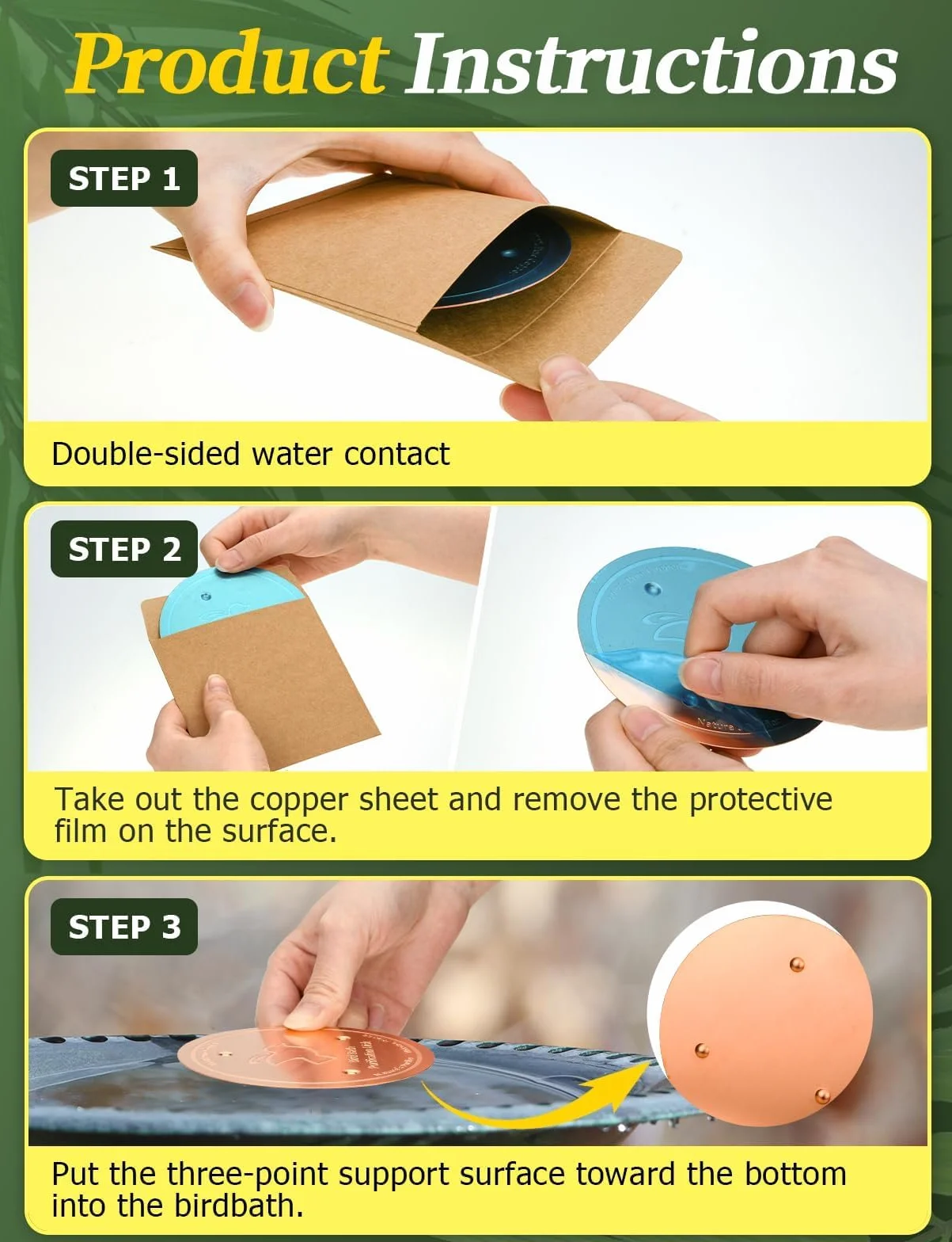 Mellbree Lot de 4 disques nettoyants pour bain d'oiseaux en cuivre pur 99,99 % 0,6 mm autonettoyants prévention des algues