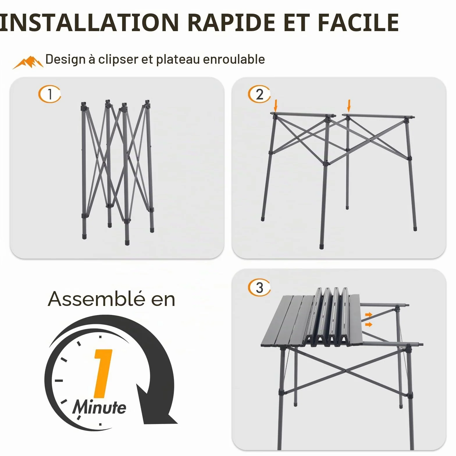 Table de camping pliante carrée en aluminium 70 x 70 cm pour 4 personnes avec sac de transport