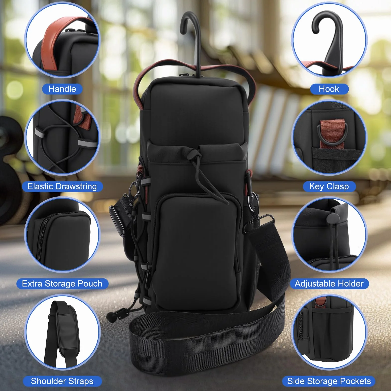 Sac de gym magnétique ZEMBSOYA étanche noir 1,2 litres 15 livres