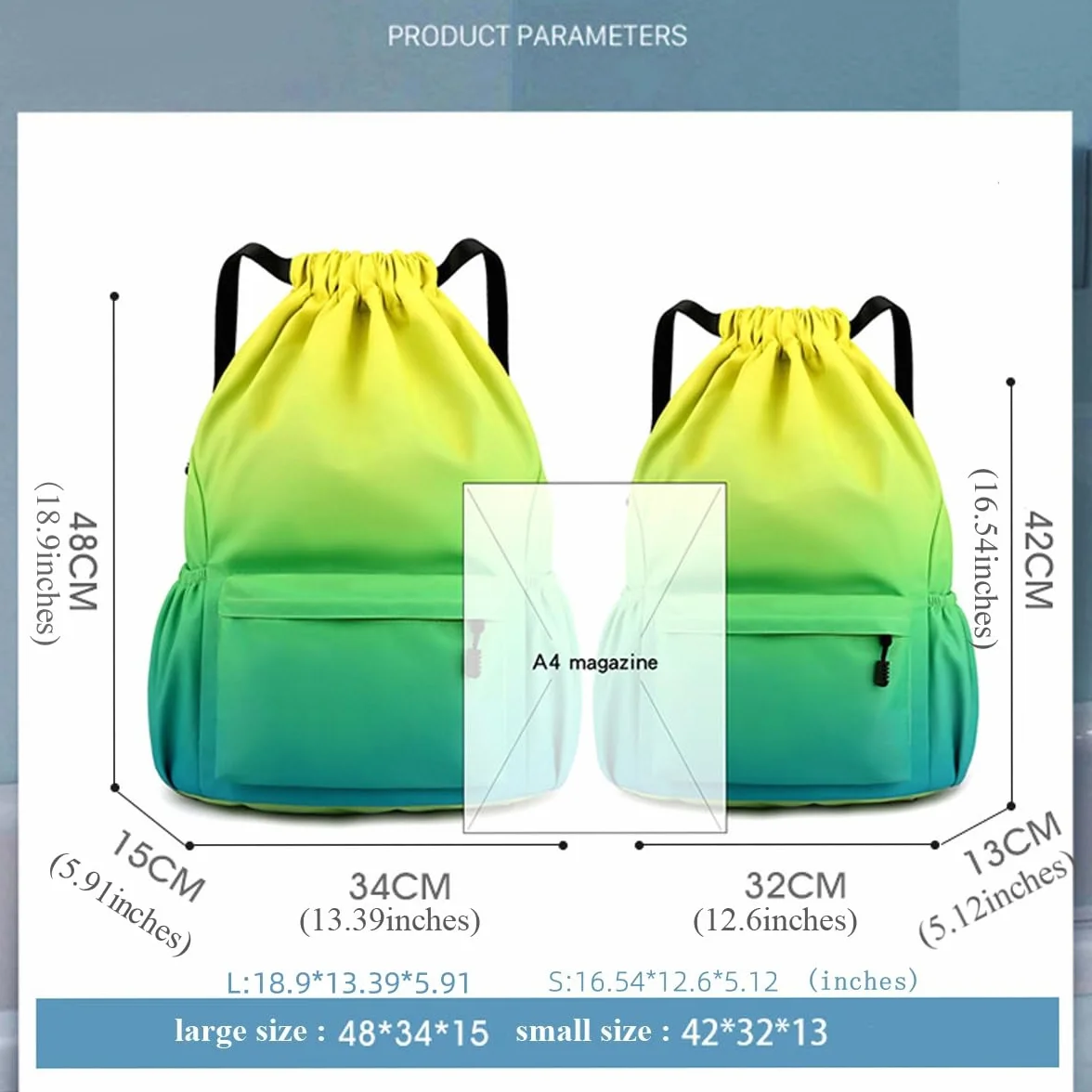 Sac de Sport à Cordon, Sac à Dos à Cordon pour Femme Homme, Sac de Gym avec Poche Zippée, Sac de Rangement pour Sport Voyage Yoga