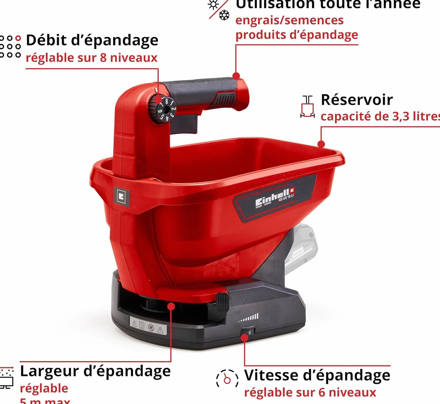 Einhell GE-US 18 Li-Solo Power X-Change Épandeur sans fil 18V lithium-ion 3,3 litres