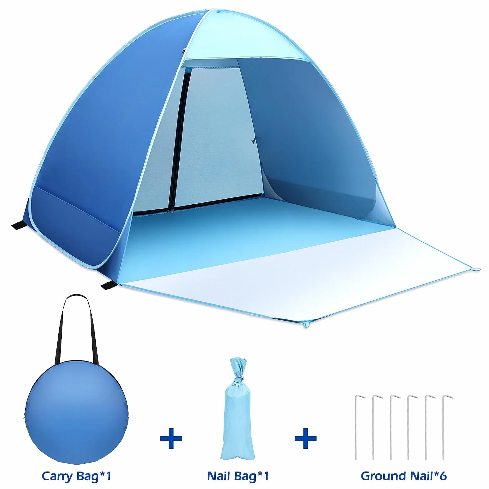 Tente de Plage, Tente de Plage Anti UV 50+ avec Porte Arrière Zippée Abri de Plage 1-2 Personnes Petit Emballage pour Protection Solaire Plage, Jardin