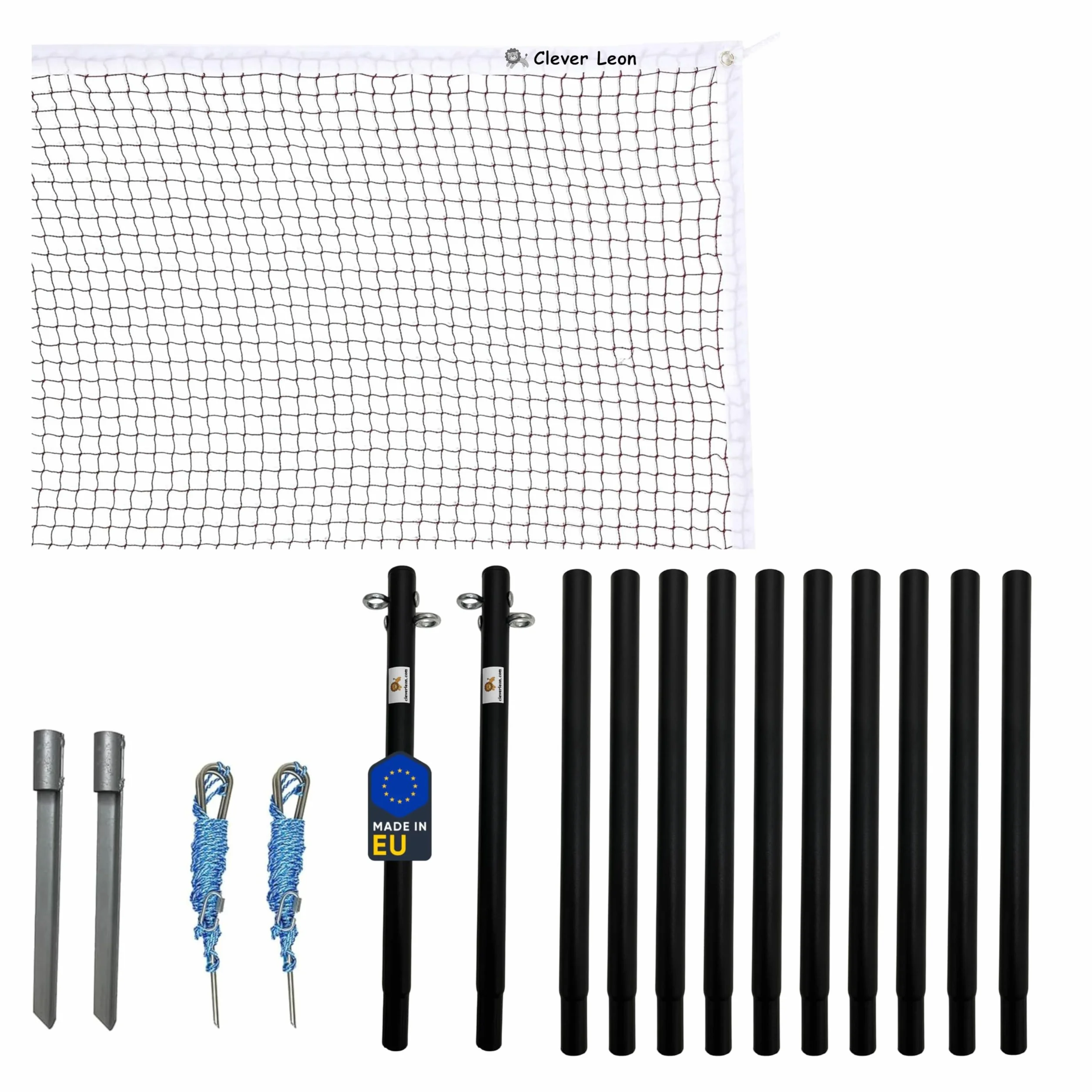 Kit de Filet de Volley de Plage - Badminton - Tennis - 6,5 x 0,75 m - 12 Poteaux de Filet en Acier - Kit de Fixation - Noir