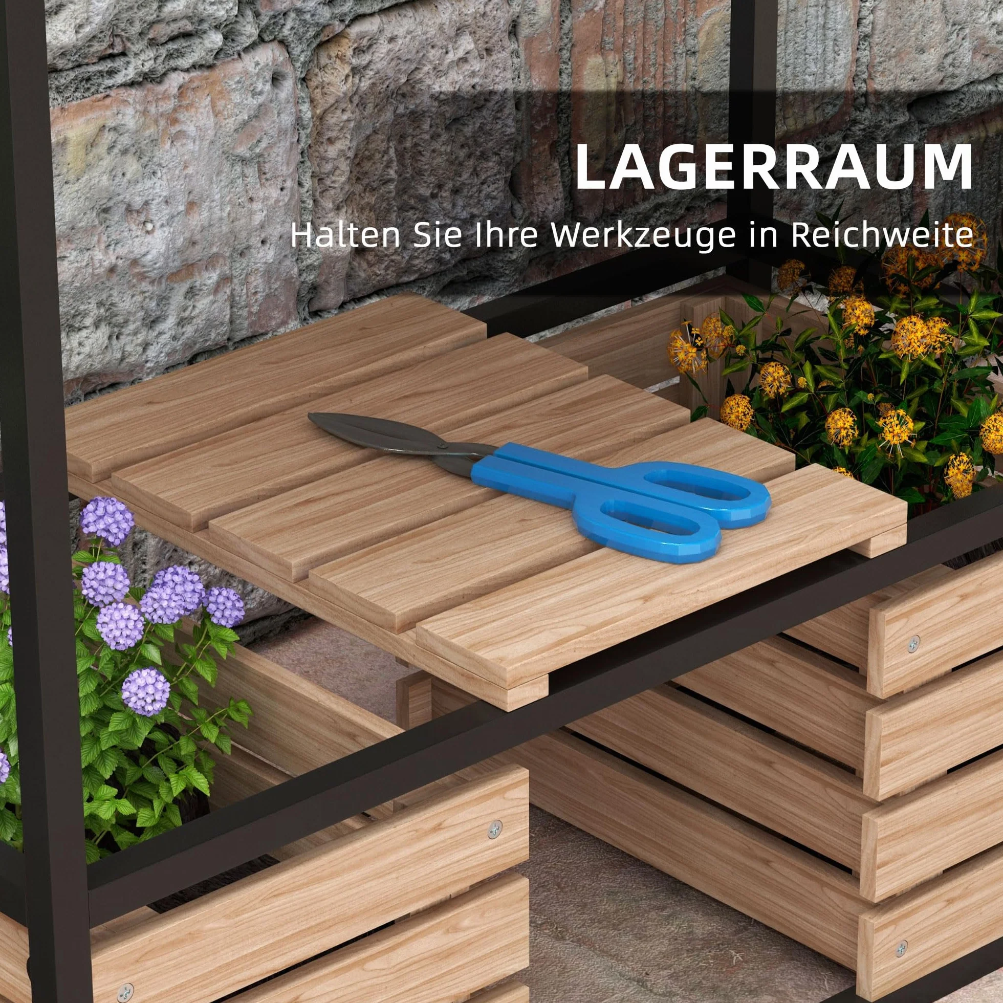 Outsunny Bac à fleurs surélevé en bois 2 niveaux avec étagère 83 x 39 x 100 cm brun clair
