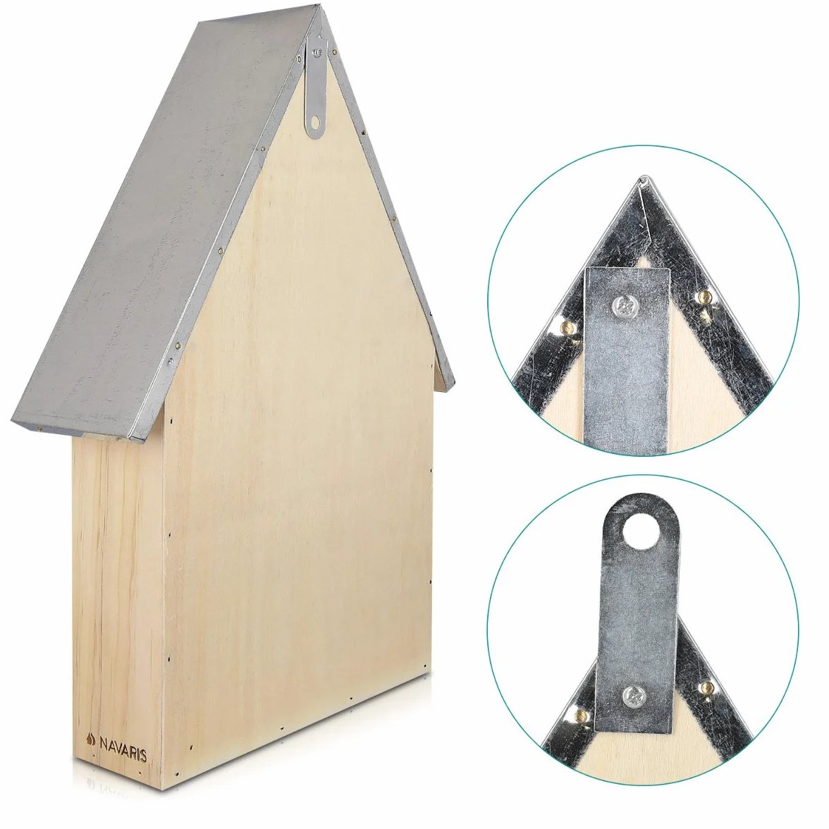 Navaris Hôtel à Insecte Bois XL 40 x 23 x 7 cm Cabane Abri Refuge Toit Métal Abeille Coccinelle Papillon