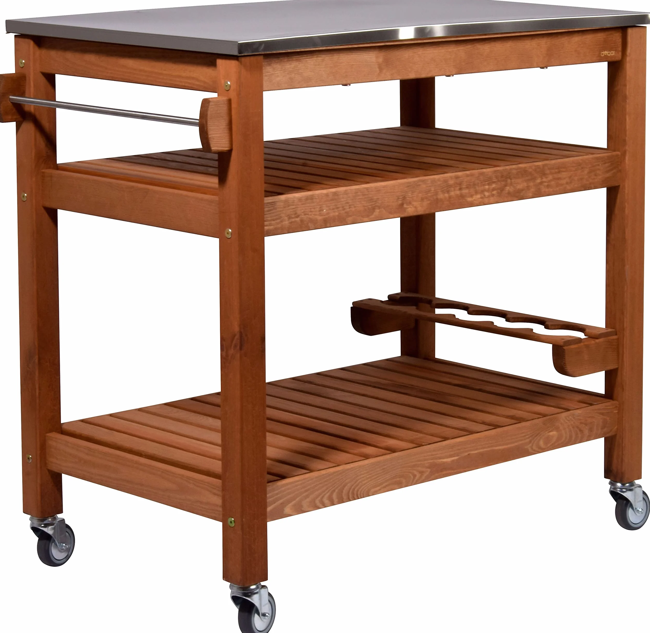 dobar Desserte à roulettes d'extérieur Plateau Acier Inoxydable 94 x 58 x 90 cm Pin Marron