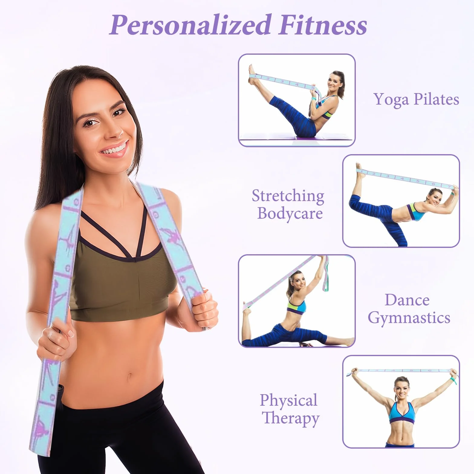 2 Pièces Yoga Stretch Bandes, Bande Elastique Musculation, Bande Elastique Fitness, Convient Pour Le Pilates, La Danse Et La Gymnastique (Violets 8 Boucles 90 Cm + Bleus 9 Boucles 110 Cm)