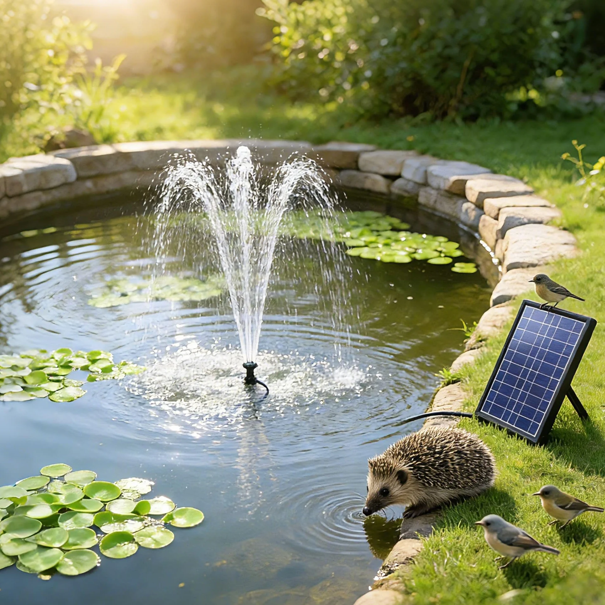 Fontaine Solaire Bassin Jardin 7.5W Pompe à Eau Extérieure 3600 mAh Batterie 139GPH 1.5M Tube 10 Buses DIY