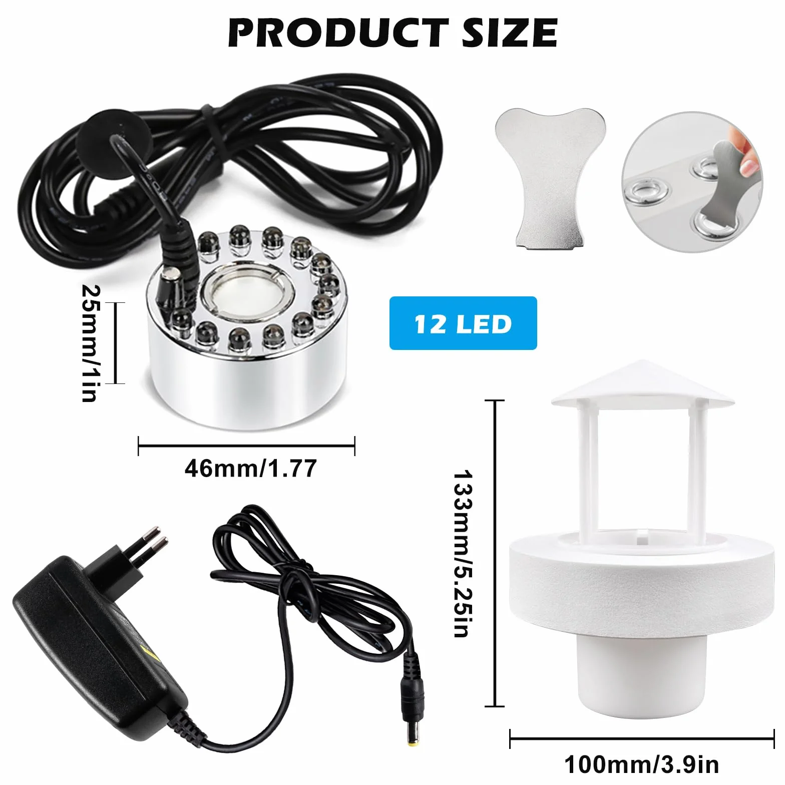 PORFOYO Nébuliseur à Ultrasons 12 LED Brumisateur Ultrason, Mini Machine à Fumée Halloween avec Protection Anti-éclaboussures