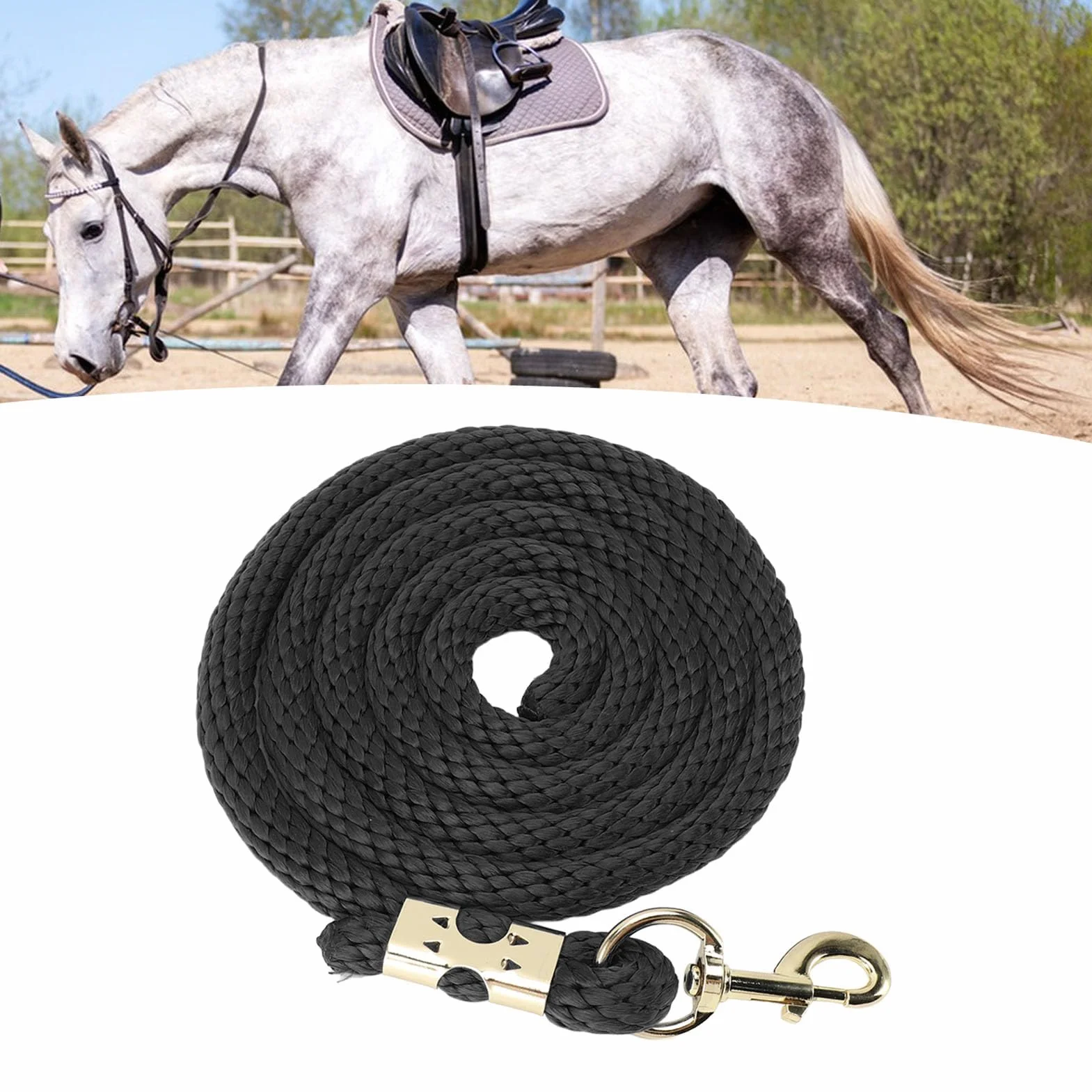 Longe pour Cheval, 2 m / 6.56ft Corde Acier Inoxydable Anti-Rupture Corde Longe antidérapante Cheval avec Crochet pour Marche Manipulation Chevaux