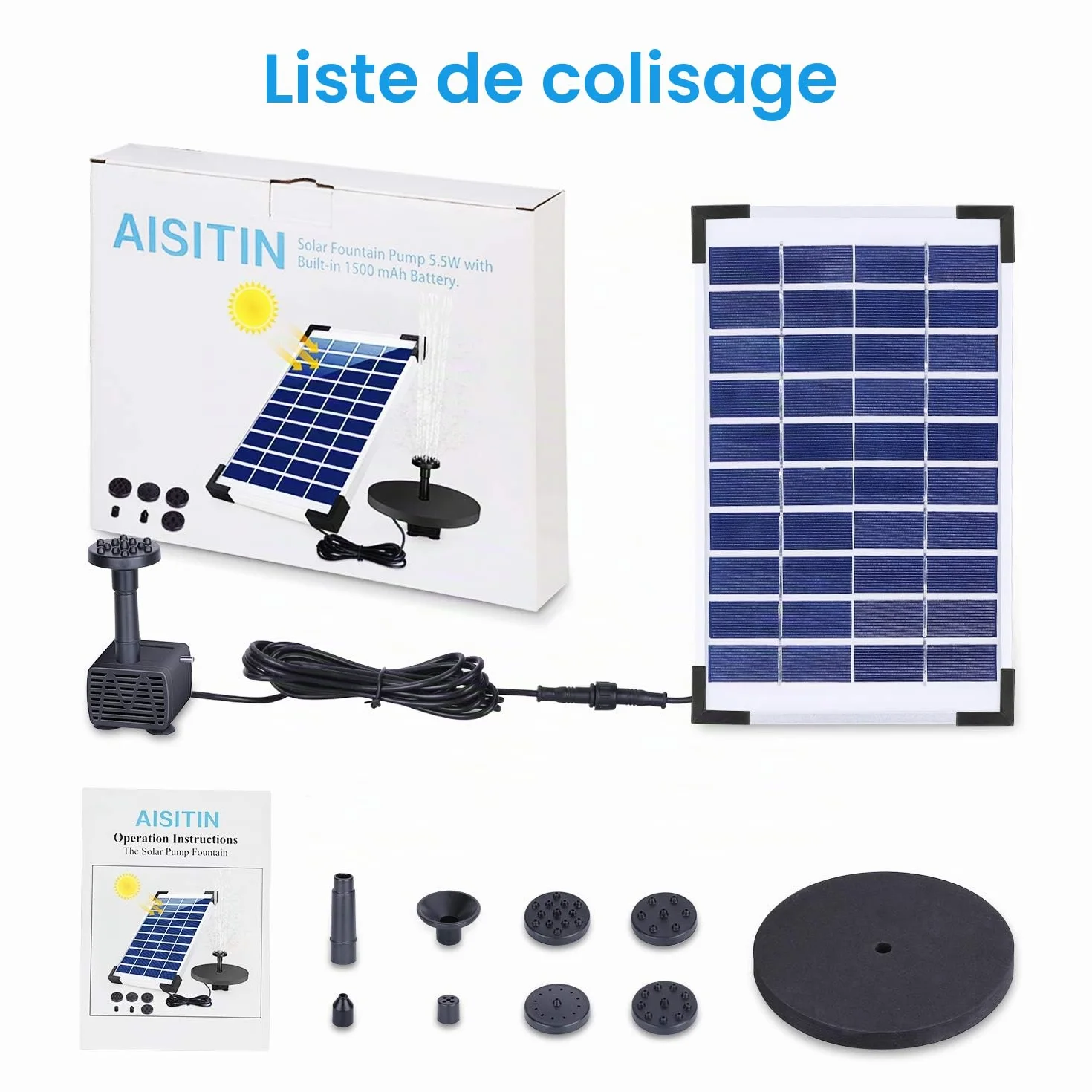 Fontaine Solaire Extérieur Flottante Pompe Bassin Solaire 5.5W pour Jardin Étang
