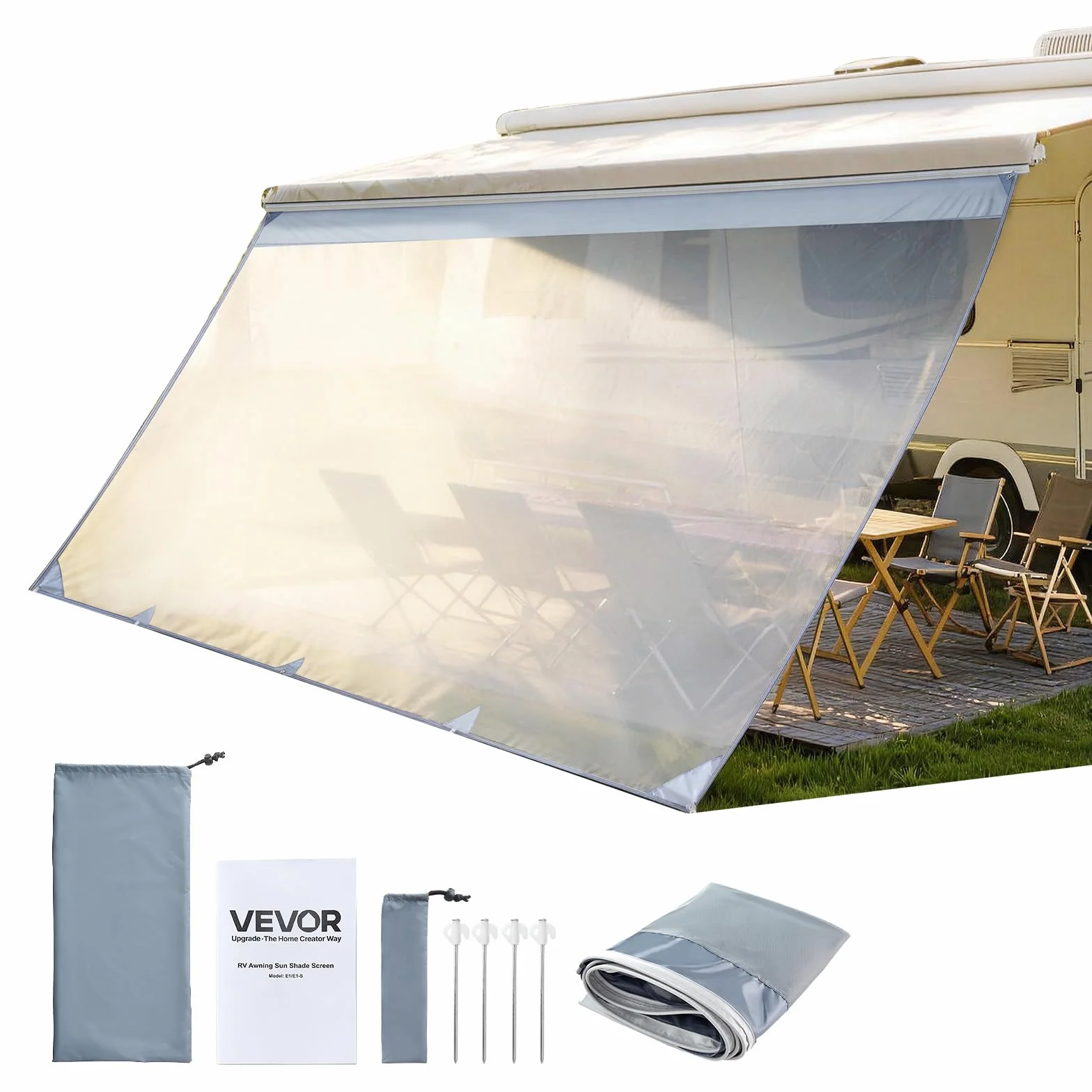 VEVOR Paroi Avant pour Store de Camping-Car de 2x4,3 m, Façade de Store Compatible avec Auvent de 4,5 m, Pare-Soleil pour Caravane Camping Voyage, en Maille Polyester Respirant, Double Couture
