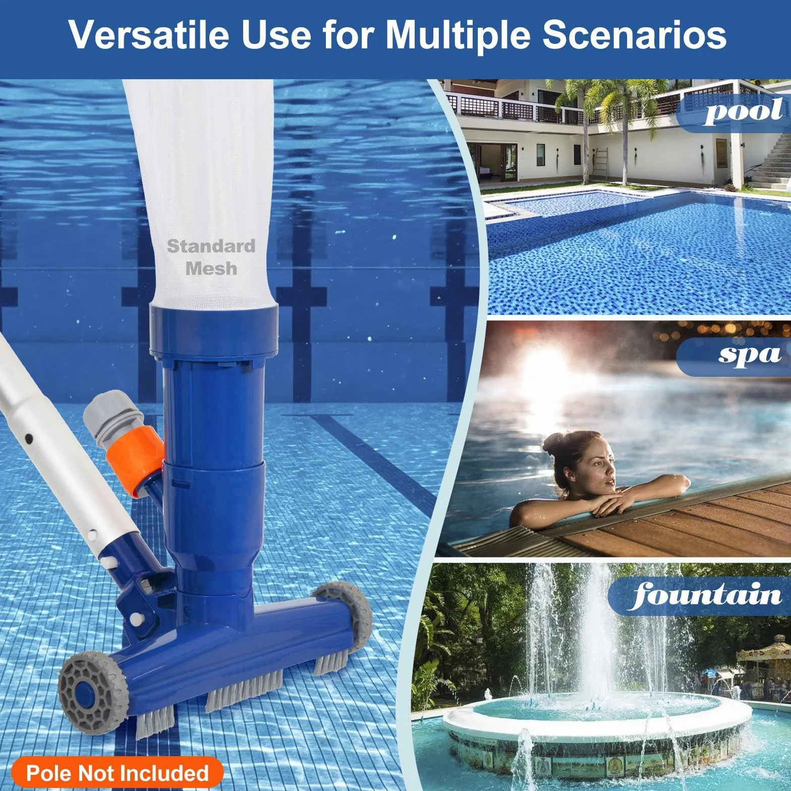 POOLAZA Nettoyeur sous-Marin Portable pour Piscine avec Sac en Maille Fine, Aspirateur Piscine
