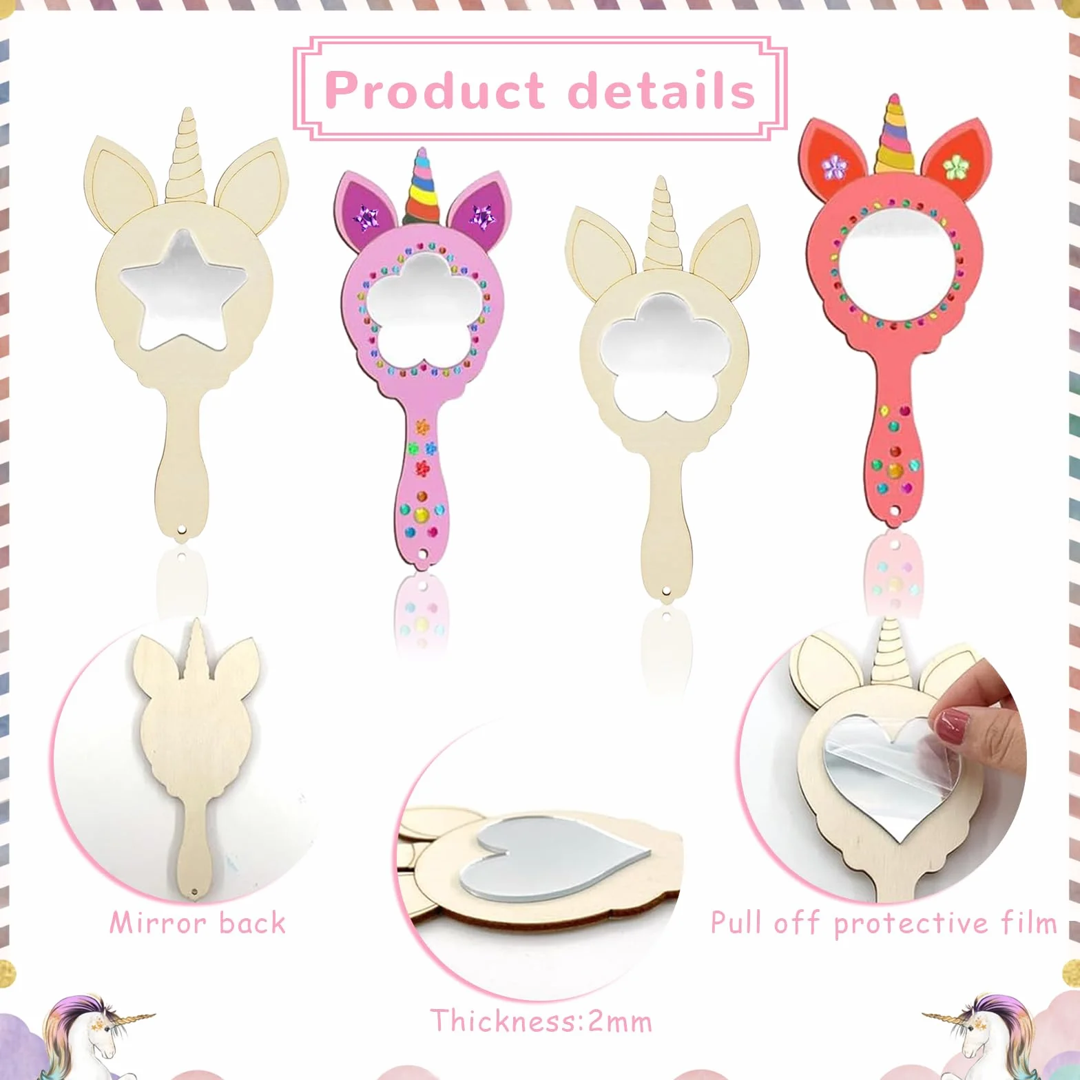 Bricolage Miroir Couronne Princesse en Bois 12 Pièces DIY Miroirs à Colorer avec Pinceaux