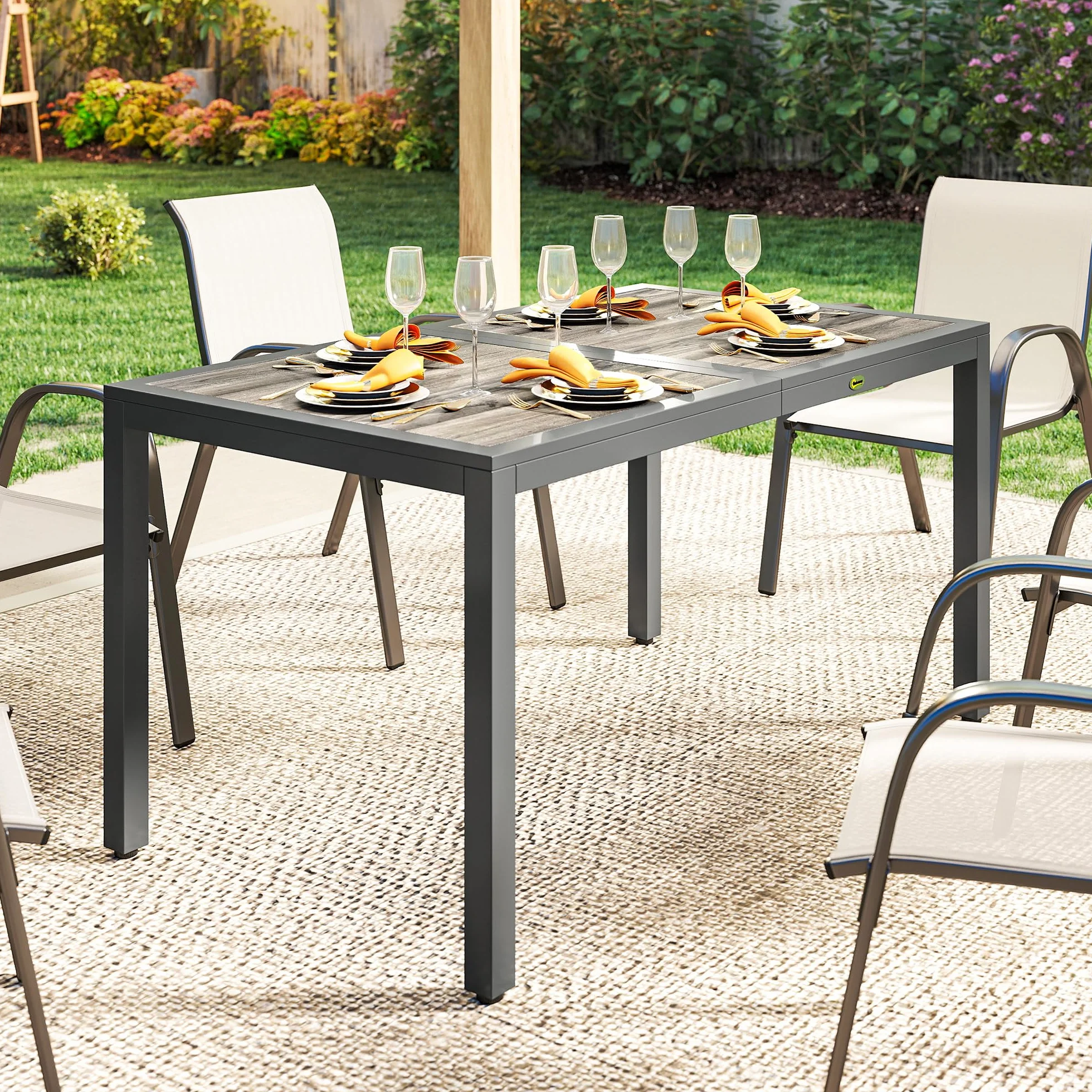 Outsunny Table de jardin rectangulaire extérieure 140x80x72 cm acier imitation bois gris foncé