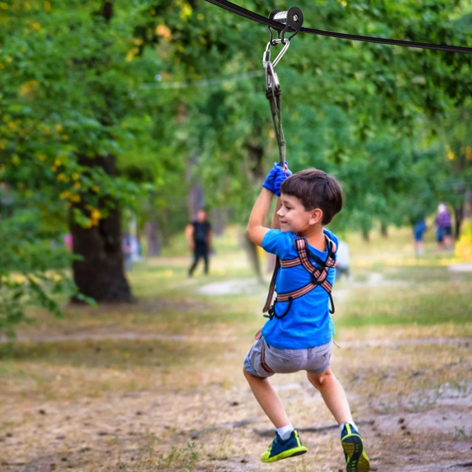 Poulie Slackline pour Enfants et Adults | Tyrolienne de Câble avec 5 Rouleaux | Tyrolienne de Sport en Plein Air, Glisse Facilement