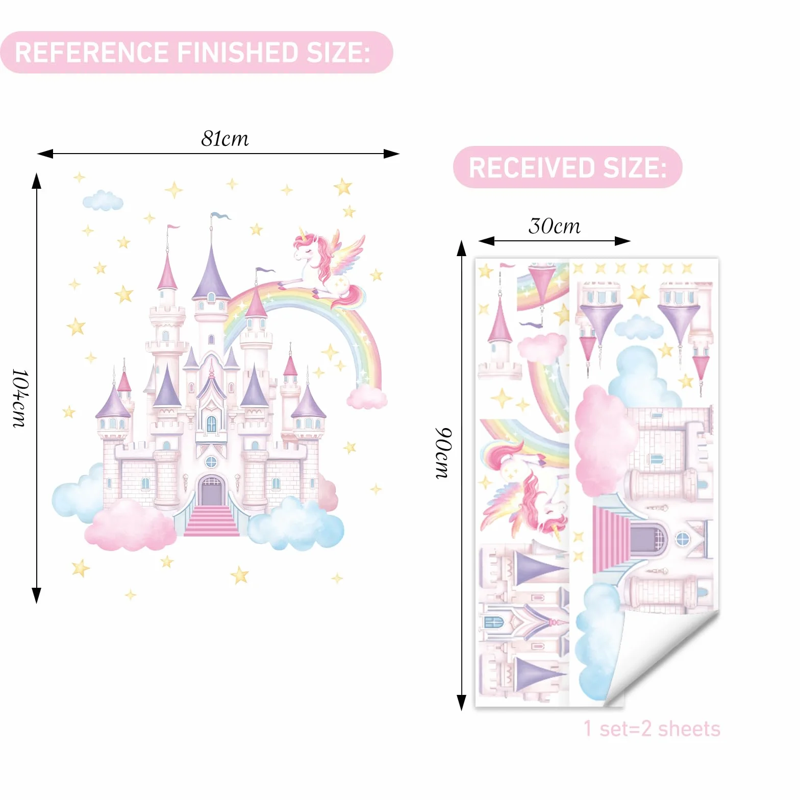 SHUCHING Stickers Muraux Châteaux Grands Licornes Arc-en-ciel Décoration Murale Chambre Enfants