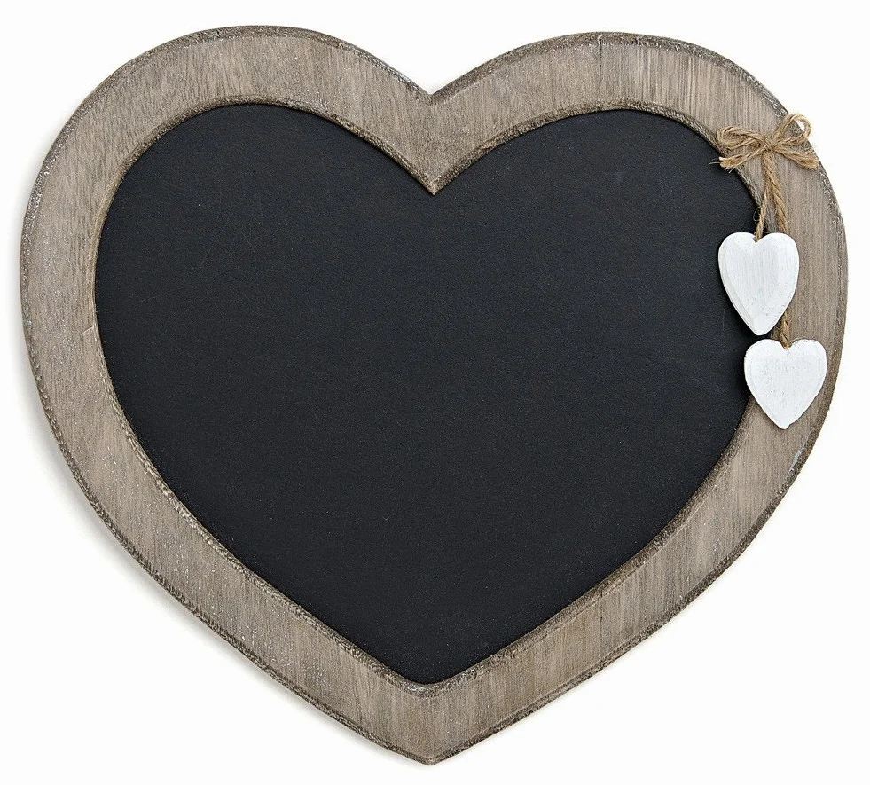 Tableau mémo style maison de campagne noir en forme de cœur avec craie 30 cm x 27 cm
