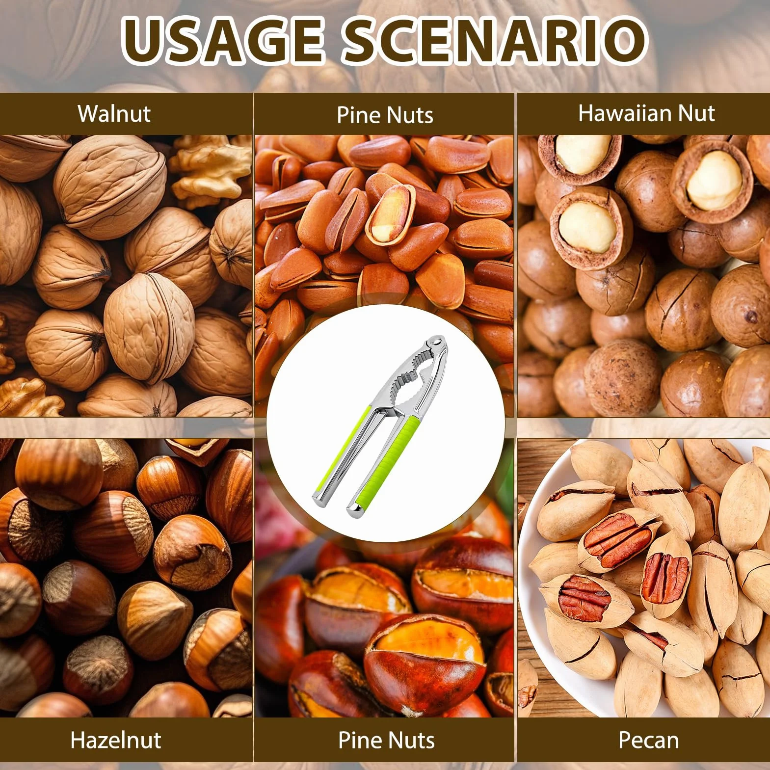 Casse-Noix en Alliage de Zinc avec Poignée Antidérapante pour Noix de Pécan, Grenoble, Amandes, Noisettes, Pistaches