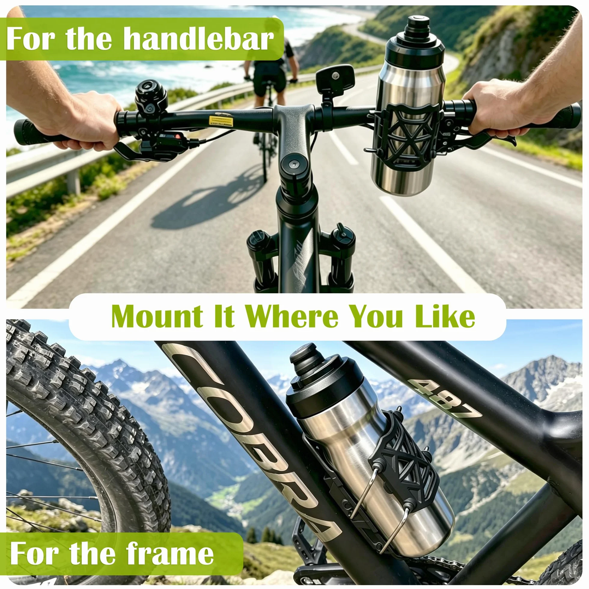 Porte-Gobelet Vélo Moto Universel, Rotatif 360°, Antichoc & Résistant aux Chocs, pour VAE Scooter Quad Bateau, Support Réglable de Guidon (Noir)