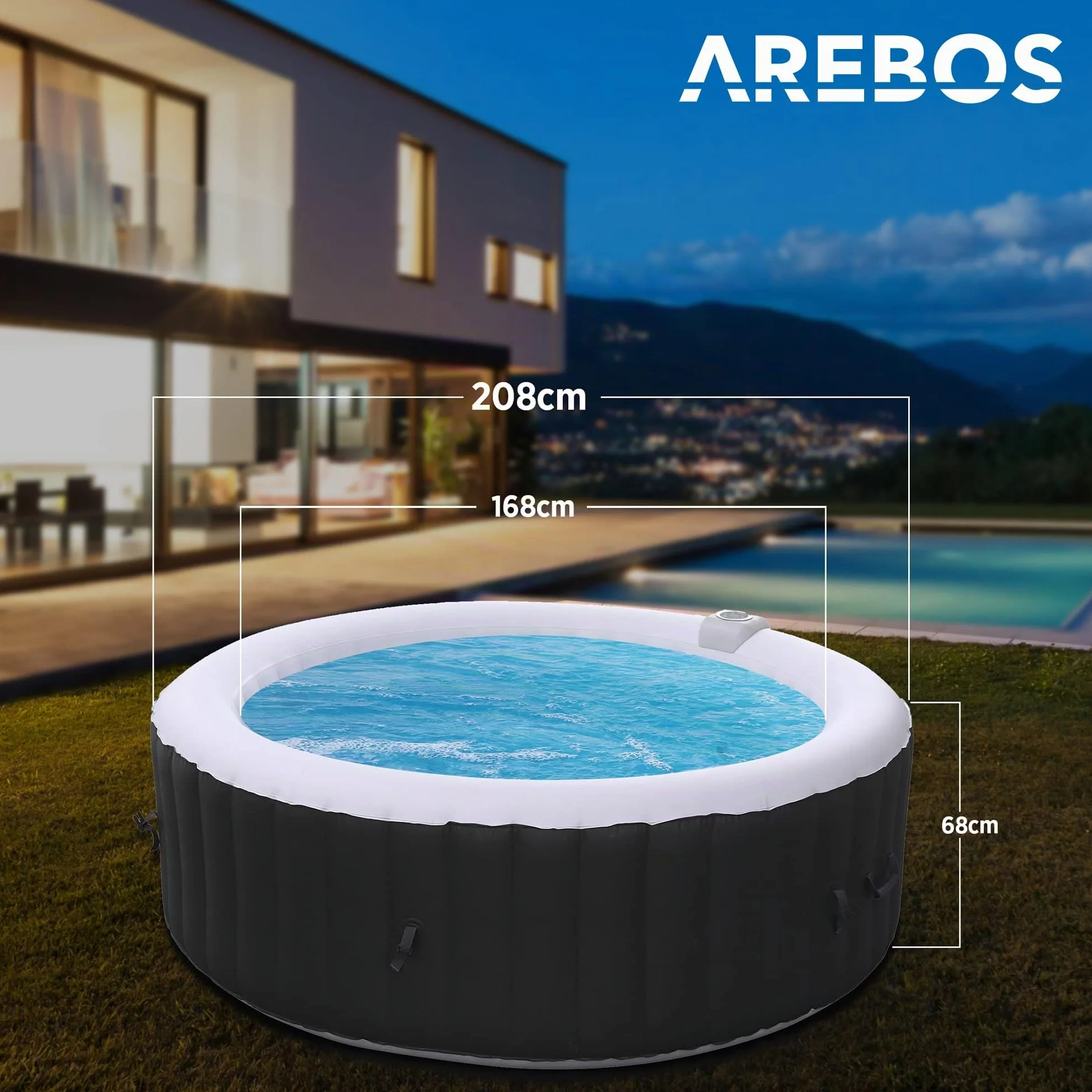 Arebos Spa Gonflable 6 Personnes ⌀ 208 cm Rond 130 Jets Massage 1000 litres Chauffage
