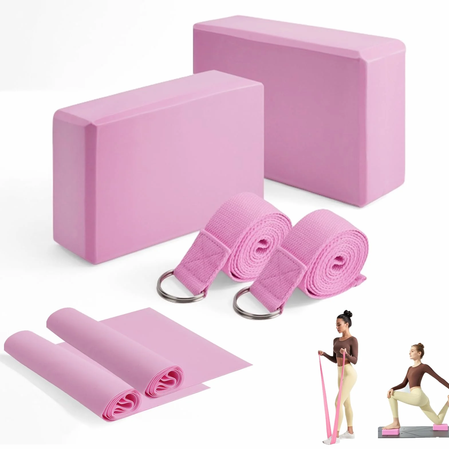 MAOMUN 6 Brique Yoga Brique De Yoga avec Elastique Musculation et Sangle, Antidérapants Ensemble Bloc Block Bloc Mousse, Doux Et Légers Kit pour Equilibre Etirement Pilates