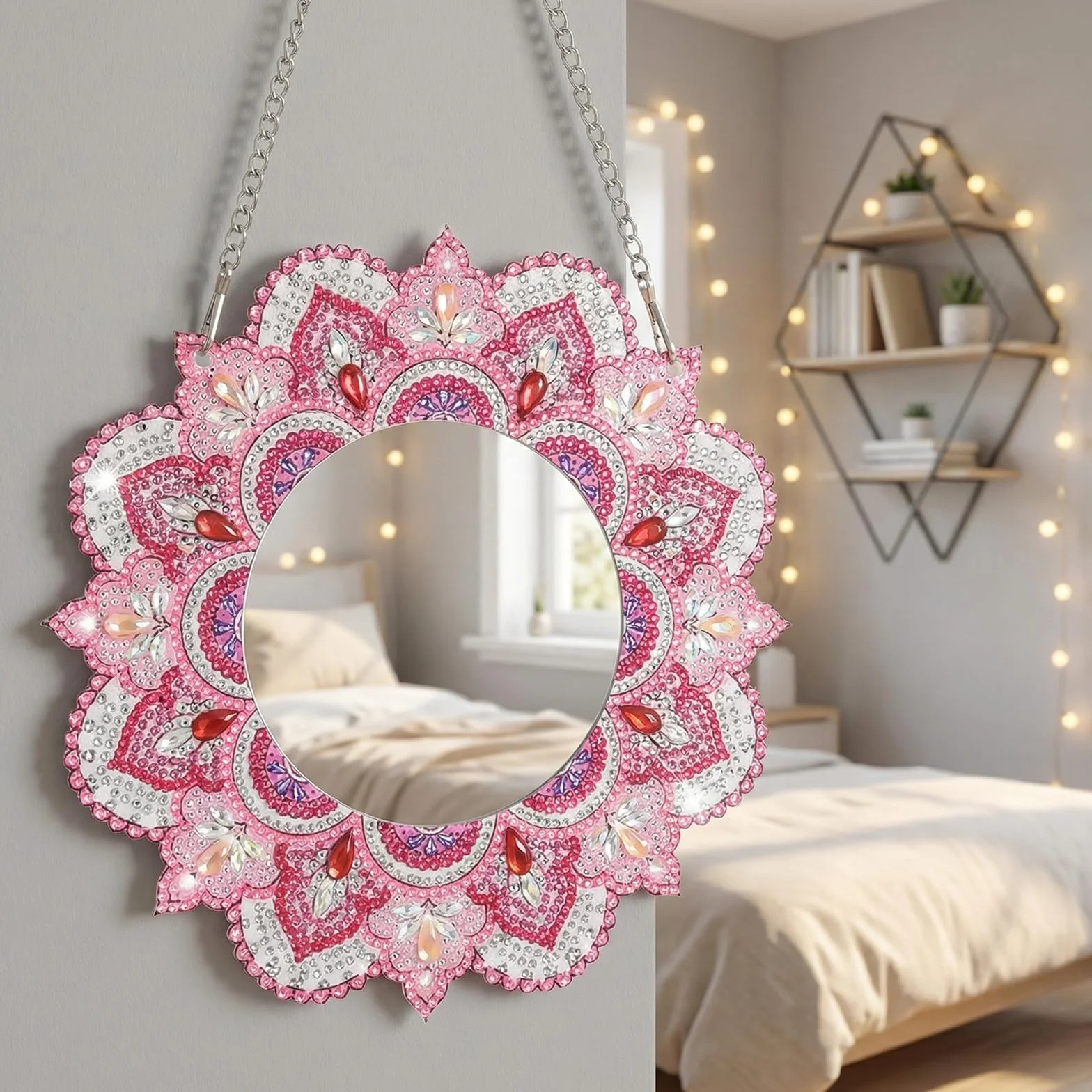 5D Diamond Painting Mirror Mandala DIY Kit pour Decoration Chambre Murale Filles 5-12 Ans