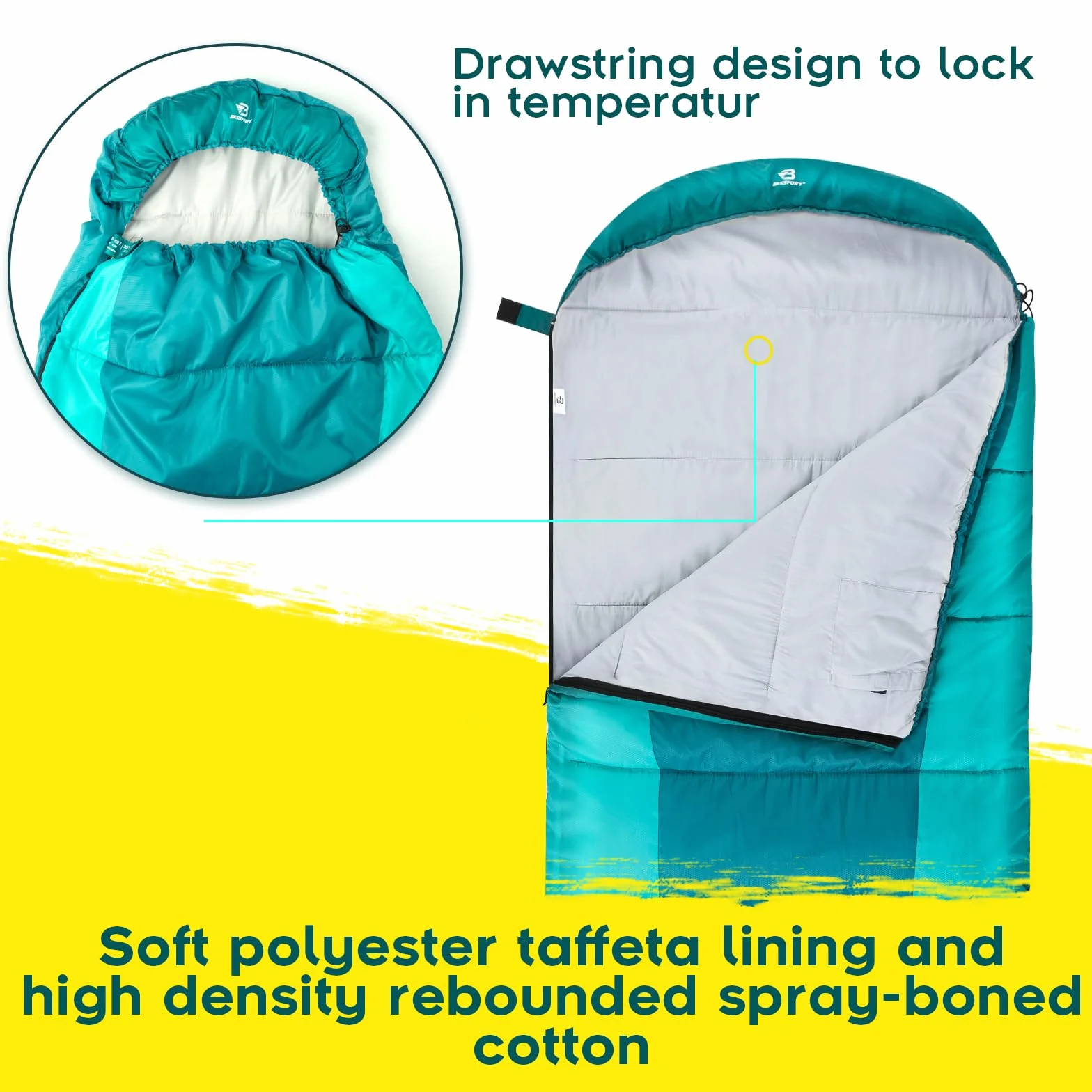 Bessport Sac de Couchage Compact 3-4 Saisons Sac de Couchage Adulte Léger et Chaud Idéal Convient pour Hiver randonnée, Camping, randonnée et Voyages